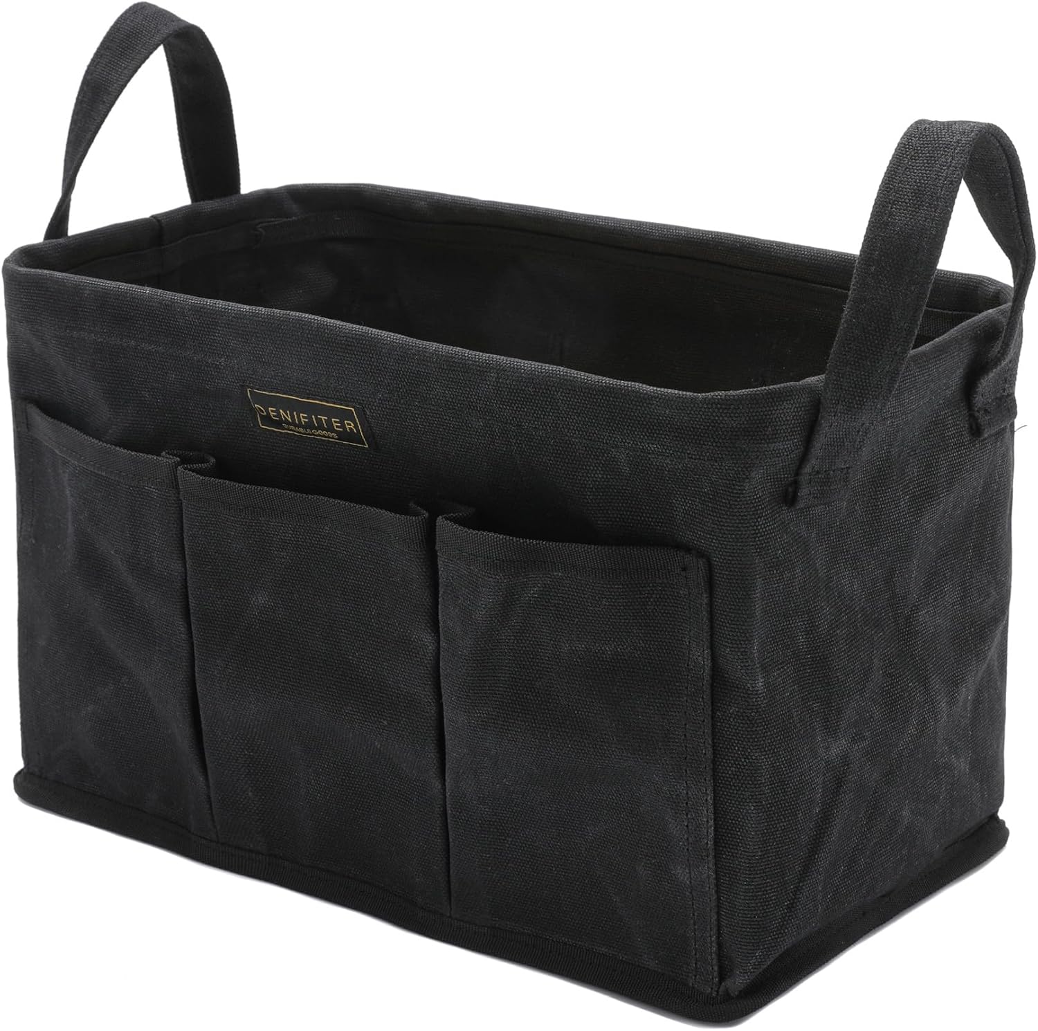 3-Pack Storage Tool Case Set, 13.8 x 7.8 x 7.8 Inches, Rectangular Waxed Canvas Fabric Collapsible Tool Bag with Handles for Tools,Wrench Set,Screwdrivers (Black)