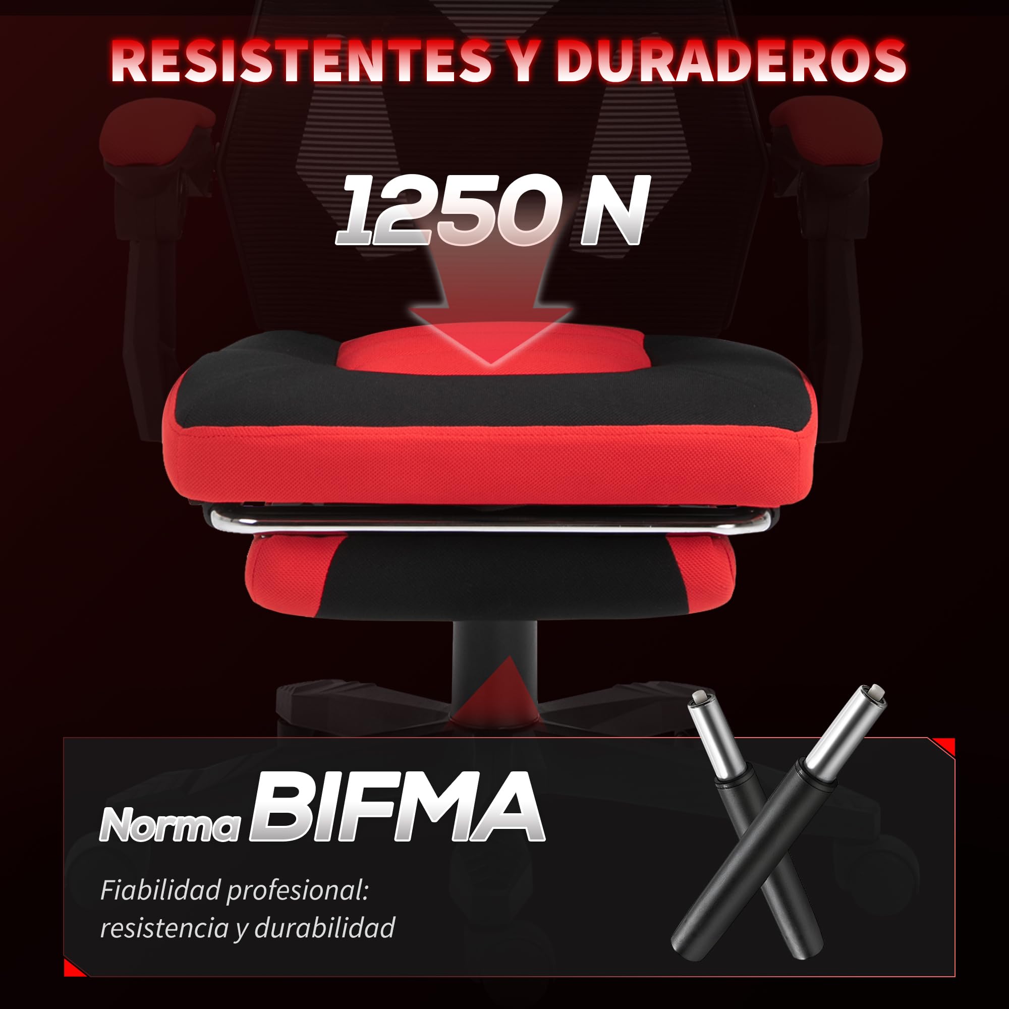 Vinsetto Silla Gaming Giratoria de Malla con Reposapiés Retráctil Rojo