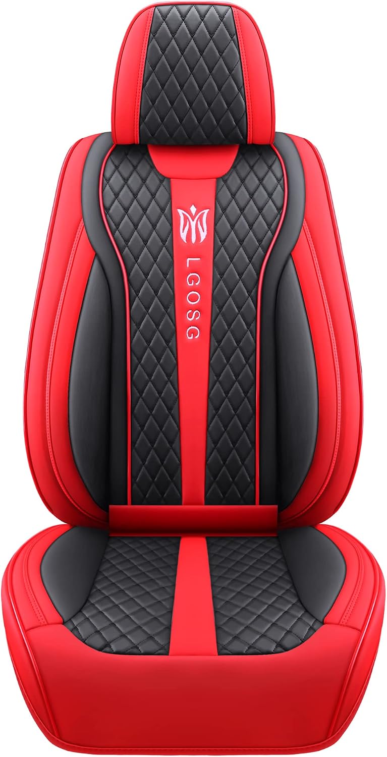 LGOSG Comfortable Leather Auto Car Seat Covers Front & Rear Seat Protector Fit Sedan SUV 5 Seats Full Set Universal Fit (Black Red)