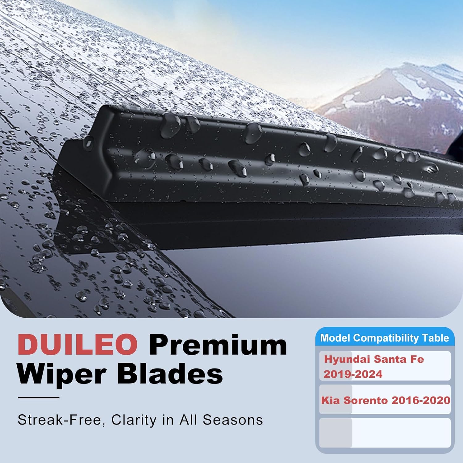 Windshield Wiper Blades for Hyundai Santa Fe 2019-2024 / Kia Sorento 2016-2020 Replacement Front & Rear Wiper Blades, Premium All Season All Weather Automotive Front Rear Wipers Set/ 26"+16"+12"