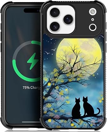 CARLOCA for iPhone 17 Pro Max 18 Pro Max Case Compatible with Magsafe Black Cat Moon Tree Pattern for Girl Ultra Protection Shockproof Soft Silicone TPU Non-Slip Back
