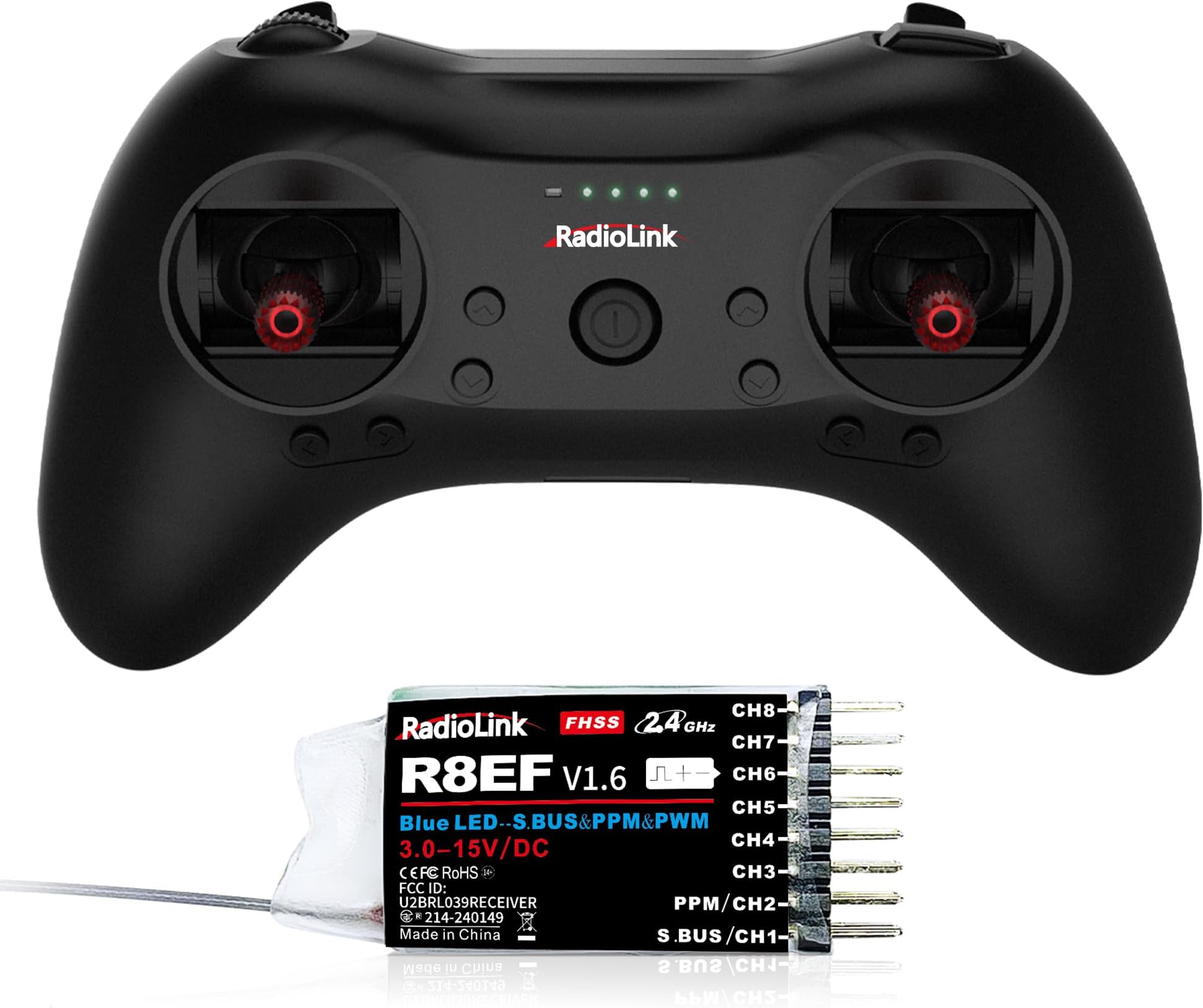 Radiolink T8S 8 Channels 2.4GHz RC Transmitter and Receiver R8EF RX, Remote and Controller Built-in Rechargeable Battery for Quad/Airplane/Car/Boat and More (Mode 2 Left Hand)
