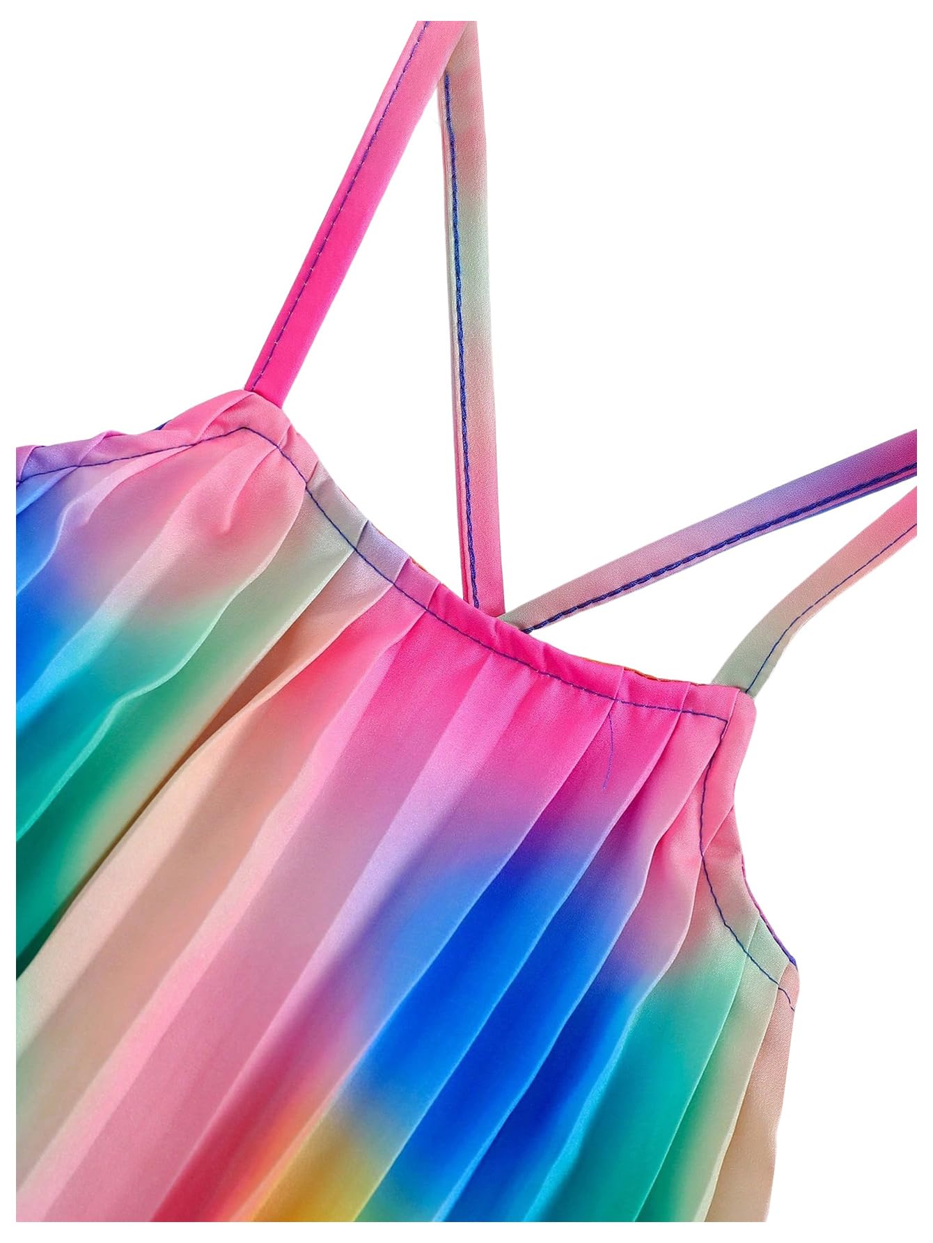 RoseSeek Conjunto bohemio de 2 piezas para niña, camisolas plisadas con tirantes delgados y pantalones de pierna ancha con cintura elástica