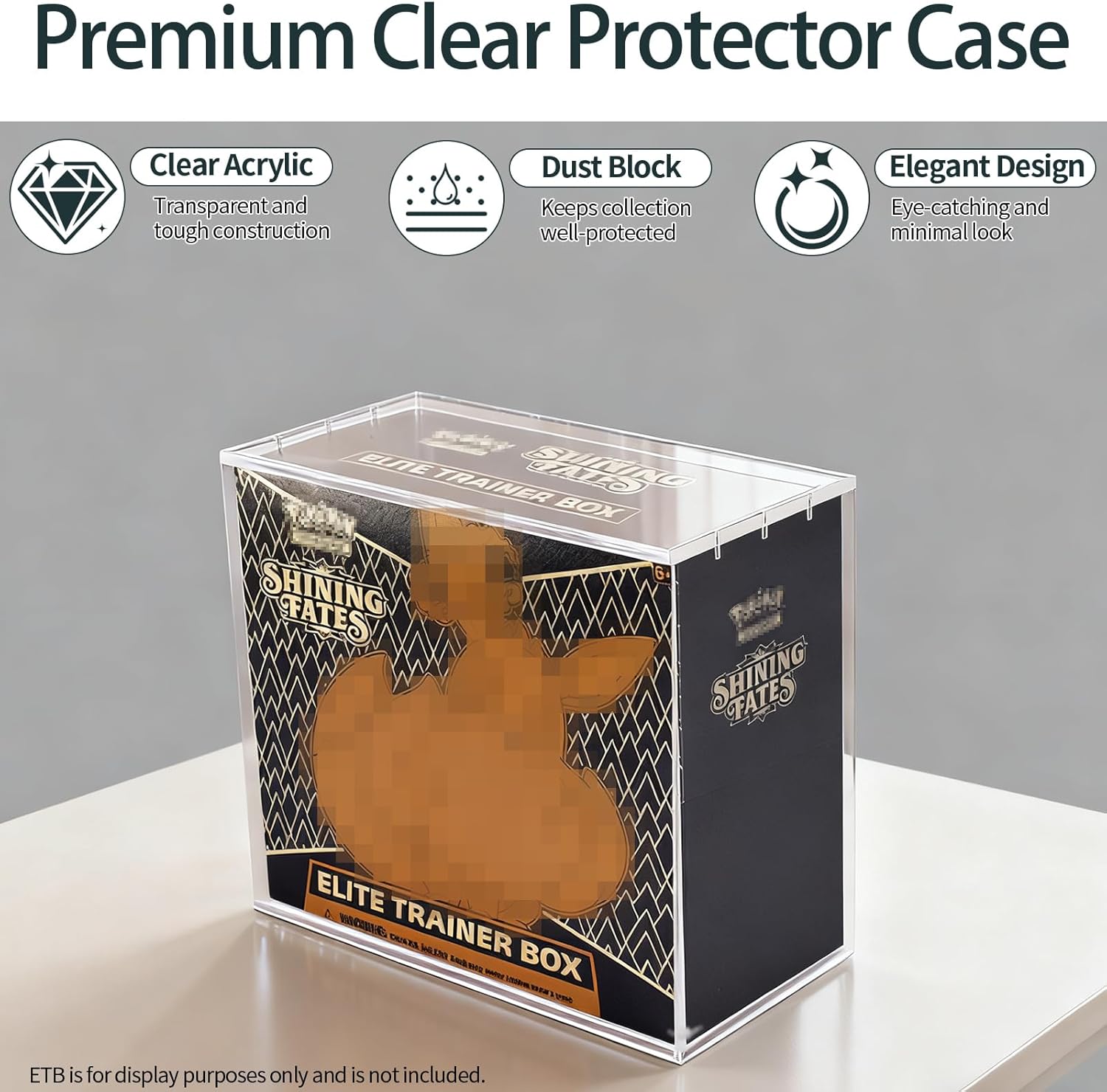 ETB Protector Case -Acrylic Elite Trainer Box Protector -Booster Box Acrylic Case -Compatible with Elite Trainer Boxes, Magnetic Closure Protective Display Case Easy Top Loading