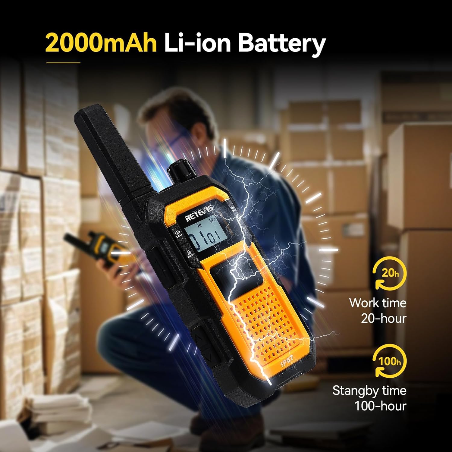 Retevis RB48 2 Way Radio Long Range, MIL-STD 810H Heavy Duty Walkie Talkies with Earpiece, Support VOX, Advanced Triple Proof, 2000mAh, NOAA, Vibration Reminder(6 Pack with Gang Charger)