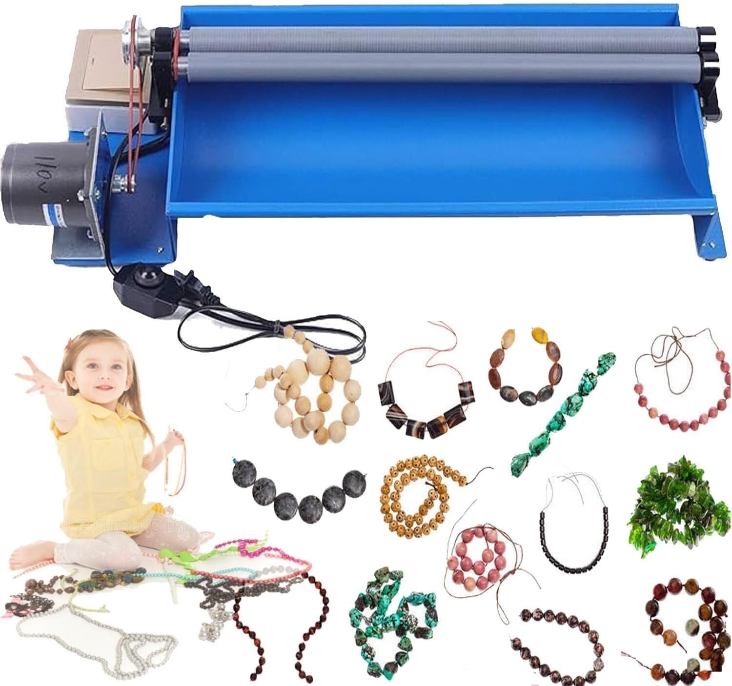 Semi-Automatic Beads Machine, Portable Stringing Machine,4-10Mm Jade Beads Beading Threading Machine, Adjustable Roller Width Stepless Speed