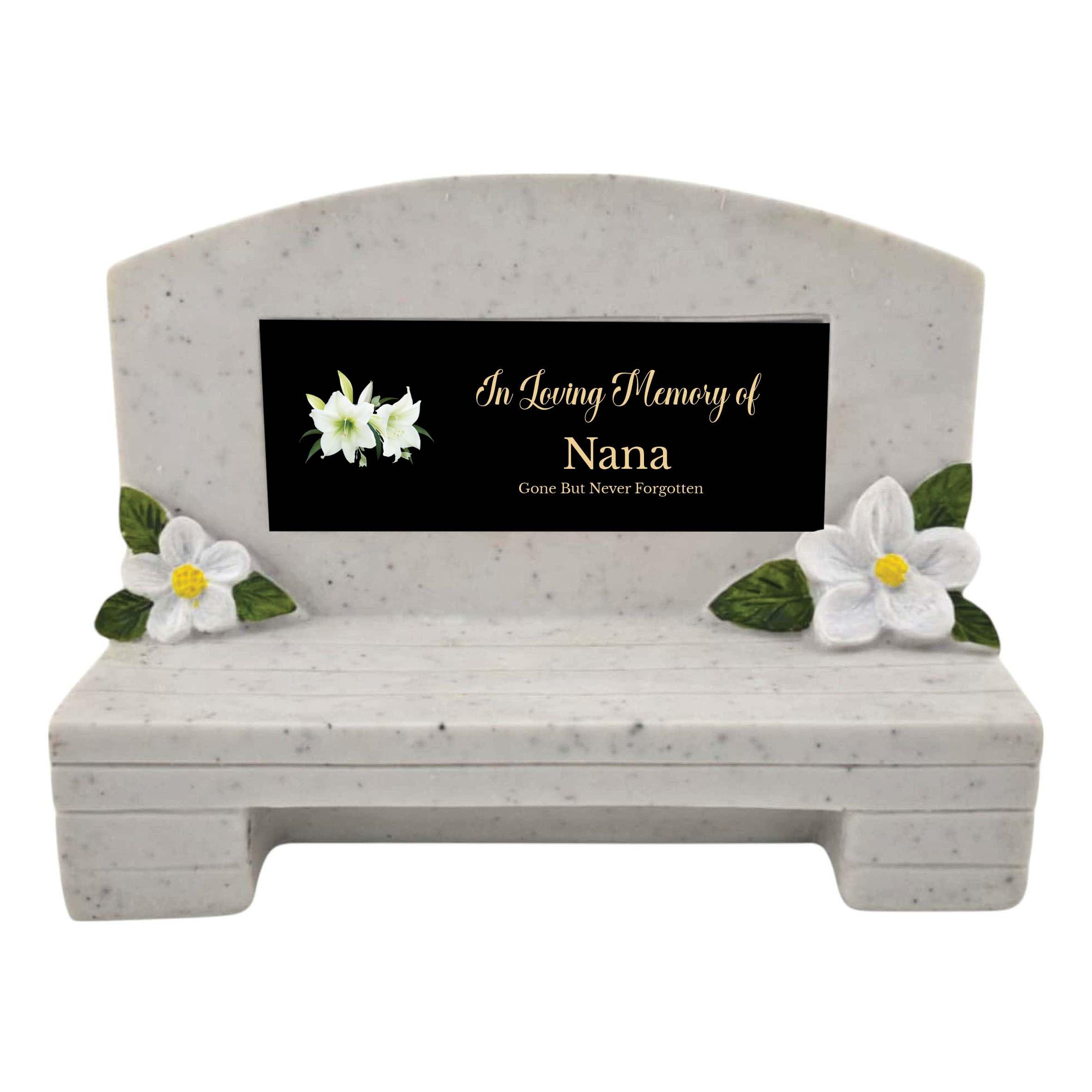 1stclassgifts In Loving Memory Of Memorial Bench With Plaque Grave Marker With Lily Flowers Design Mum Dad & Lots More Black Plate (UV PRINTED) (Nana)
