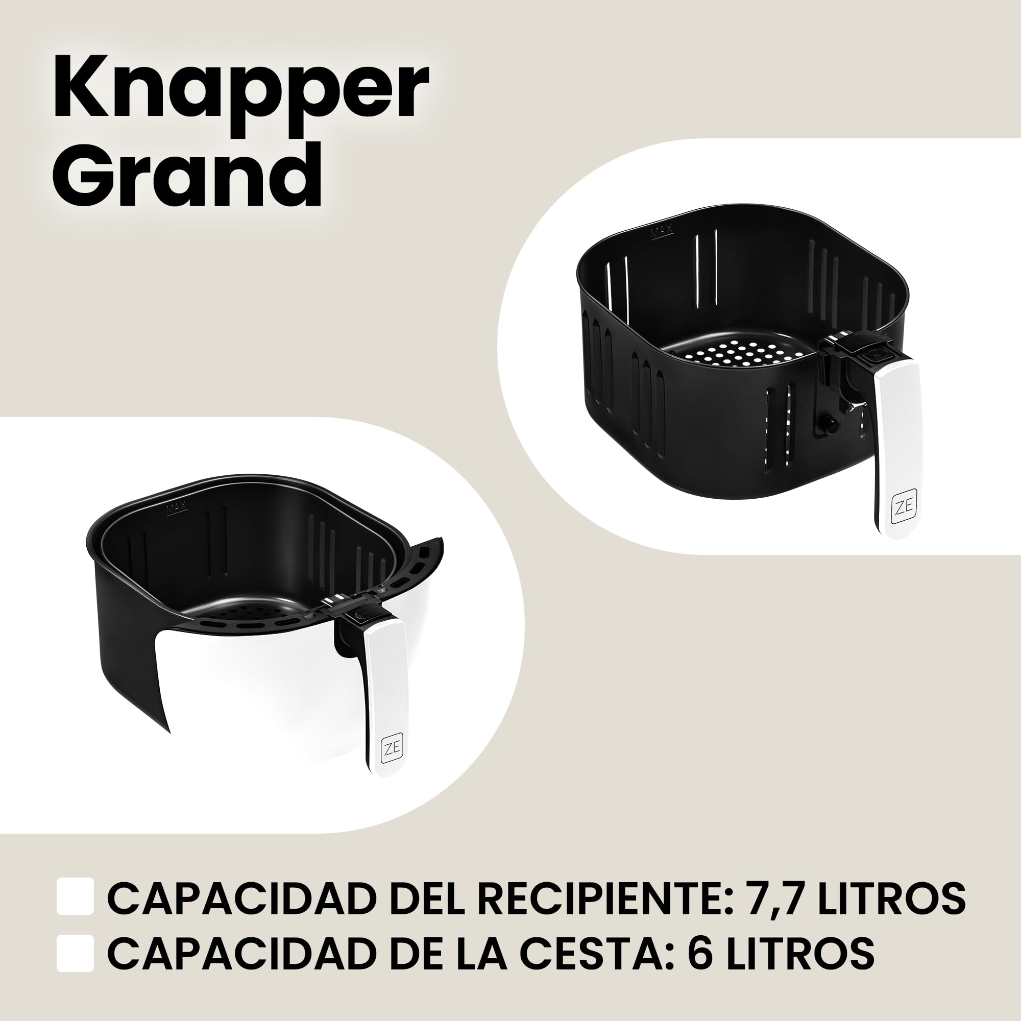 ZEEGMA Knapper Grand freidora sin aceite, freidora de aire 1800W, temperatura 60-200 °C, tiempo de calentamiento 60s, cesta capacidad 6L, revestimiento de teflón, 9 programas, apta para lavavajillas