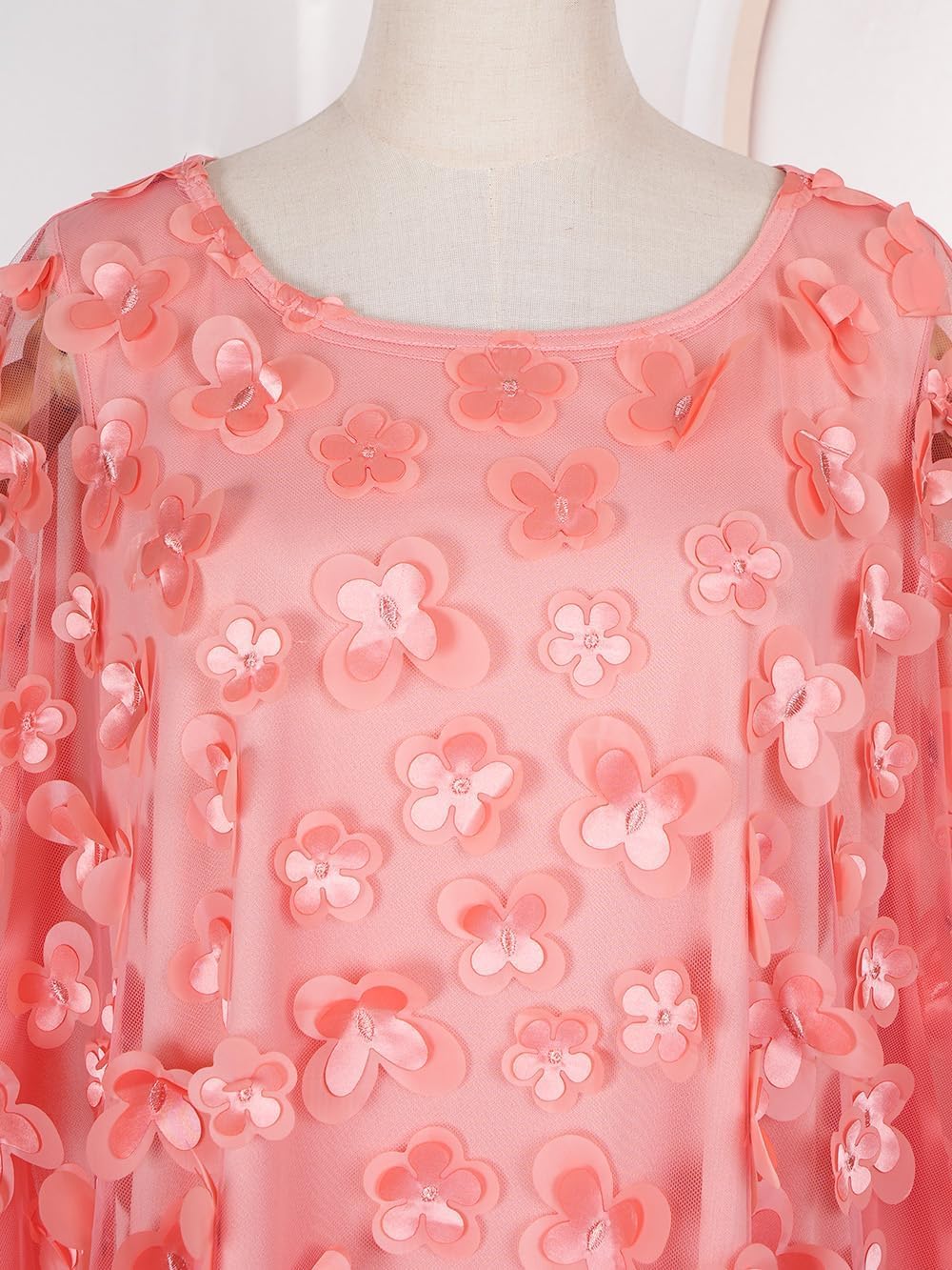 HD Afircan Women Applique Flower Dress Boat Neck Caftan Chiffon Gown One Size - Image 4