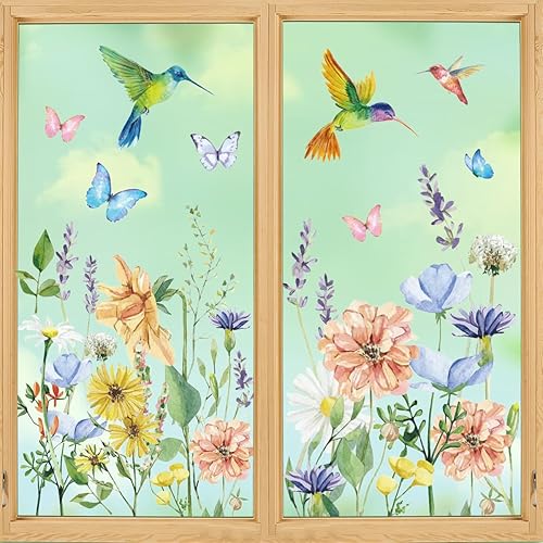 Miniatura 3 de Horaldaily 30 calcomanías de primavera para ventana, acuarela, flores silvestres, mariposas, pájaros para hogar, fiesta, tienda, ventana, decoración