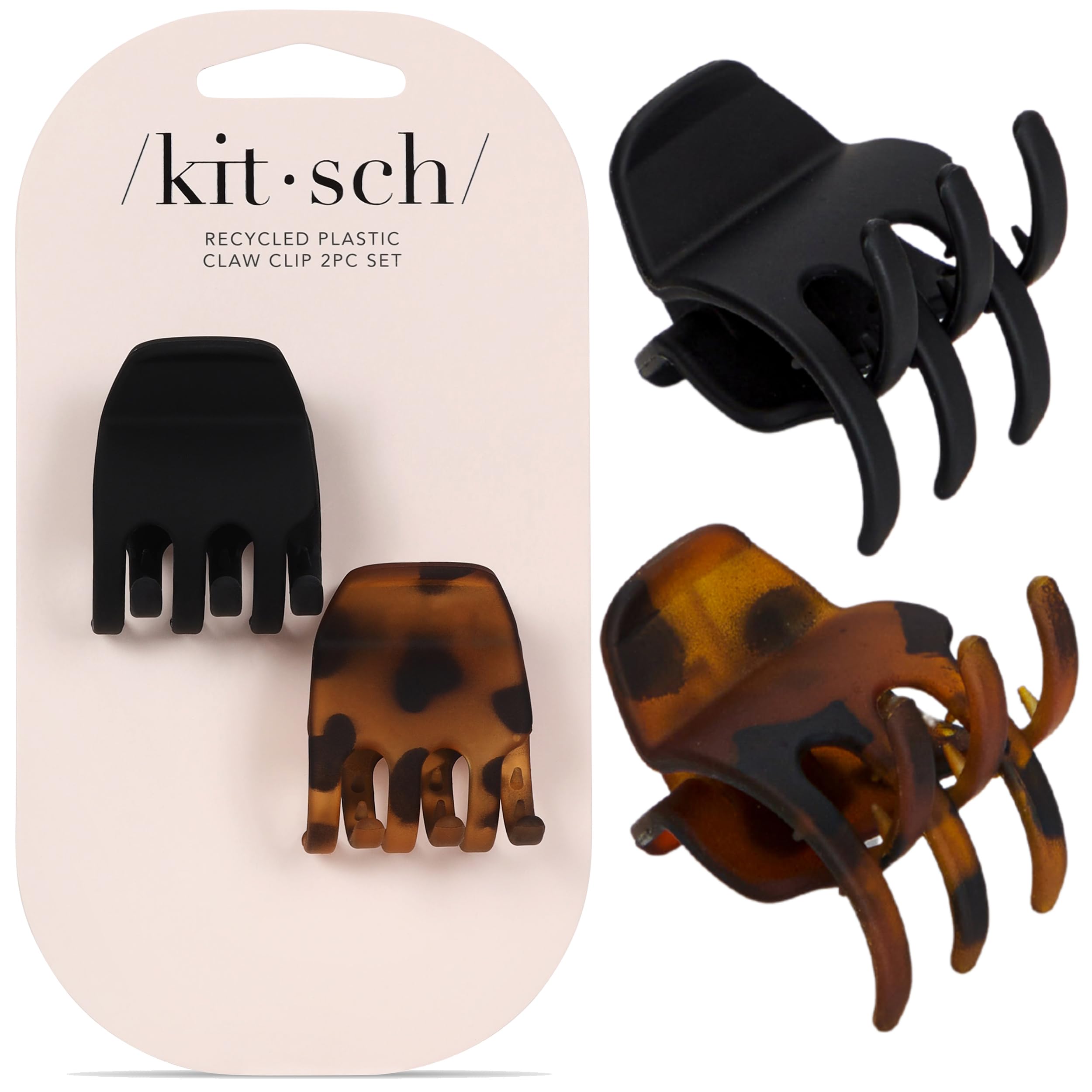 Kitsch ミディアムクロウクリップ、女性用ミディアムヘアクリップ、太い髪と細い髪用のスタイリッシュなバンスクリップ、ティーンガール用のかわいいミディアムヘアクリップ&クロウクリップ、2個(ブラック&トータス)