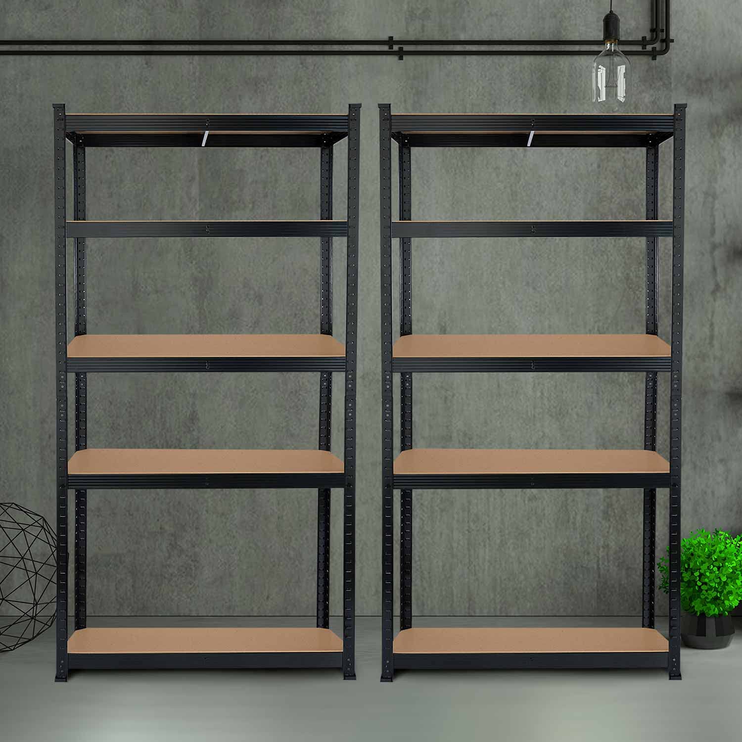 7H Seven House - Estantería Modular Almacenaje (Pack 2), Acero y MDF Antihumedad, Hogar, Trastero, Garaje, 5 Baldas Ajustables, Carga Máx. 875Kg, 90x40x180cm (Largo x Ancho x Alto), Color Negro