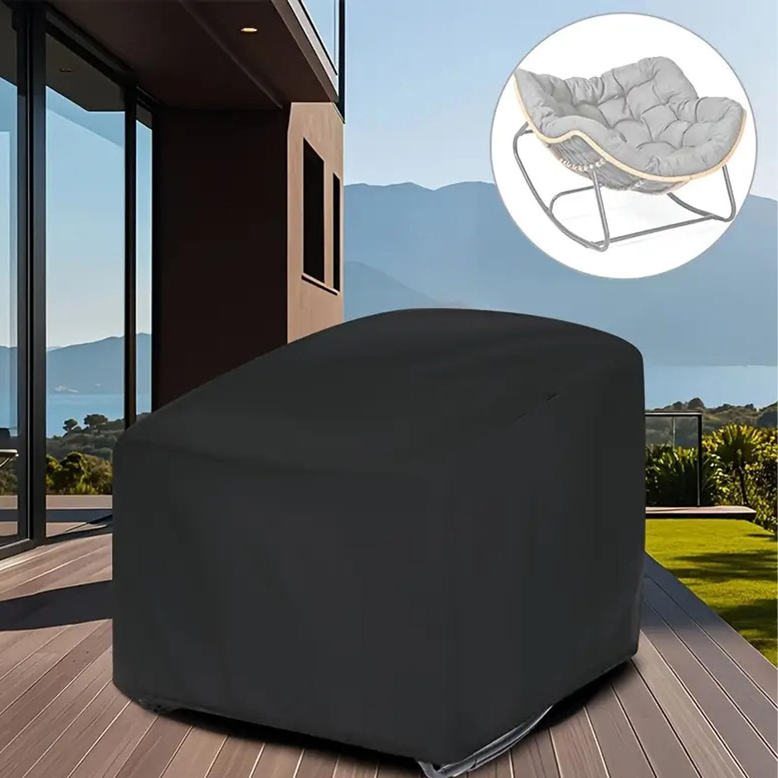 Copertura Protettiva per Sdraio Dondolo da Giardino,Copri Sdraio Dondolo da Giardino,Copertura Impermeabile per Sdraio Dondolo Rattan,Oxford Tessuto Antivento Copert(Size:420D:104x114x79cm,Color:Nero)