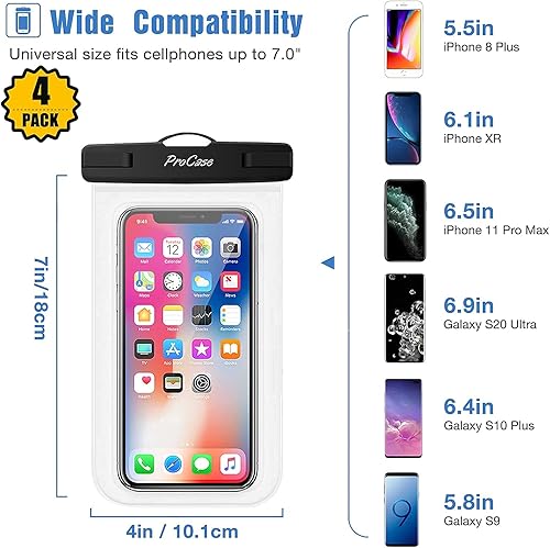 Miniatura 3 de ProCase Paquete de 4 bolsas impermeables universales para teléfono celular, bolsa seca subacuática, paquete de 2 bolsas secas flotantes impermeables