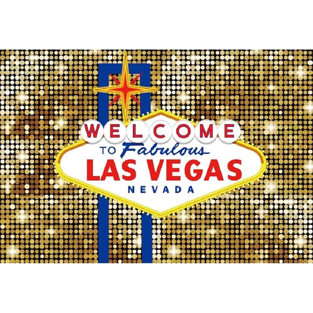 3x2,5m Las Vegas Telón de Fondo Lentejuelas de Oro Bienvenido a Las Vegas Fotografía de Fondo Fabuloso Casino Cumpleaños Fiesta de Lujo Telón de Fondo Retratos Foto Estudio Atrezzo