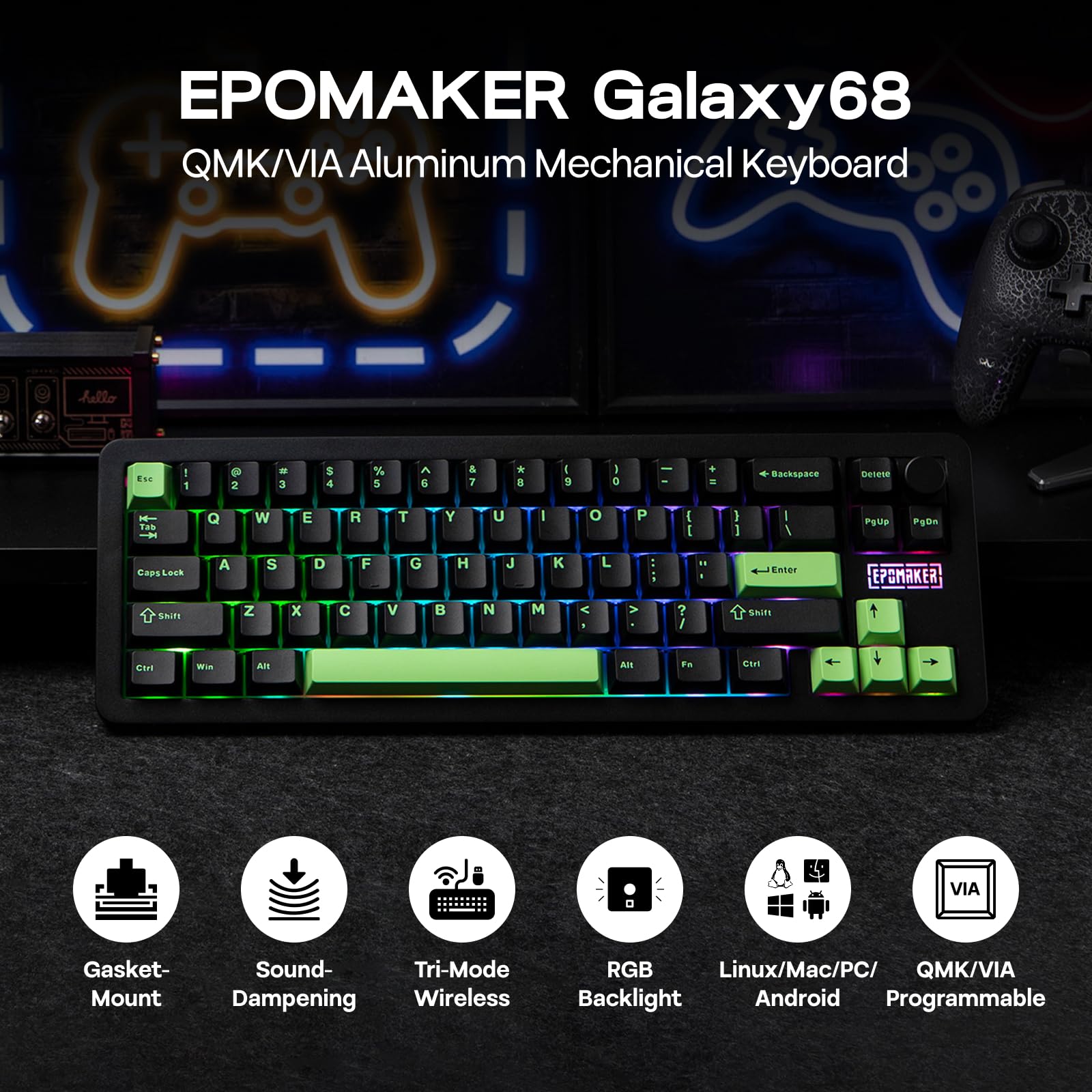 Amazon.com: EPOMAKER Galaxy68 QMK/VIA Wireless Mechanical