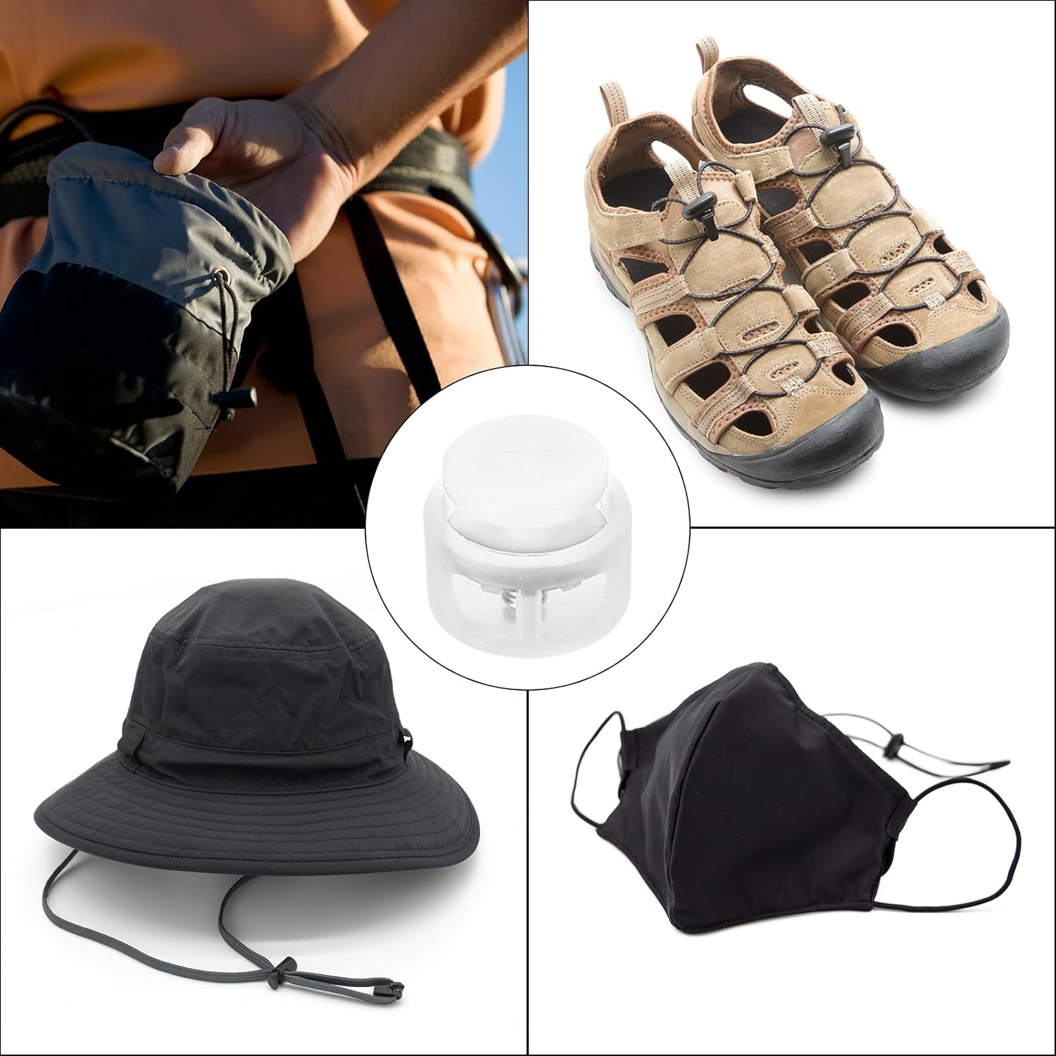 uxcell 25 Pcs Assorted Colors Plastic Spring Cord Lock, Double-Hole Slider Toggles Clip End Stopper Round Fastener for Drawstrings Paracord Backpack Shoelace, Transparent + White - Image 7