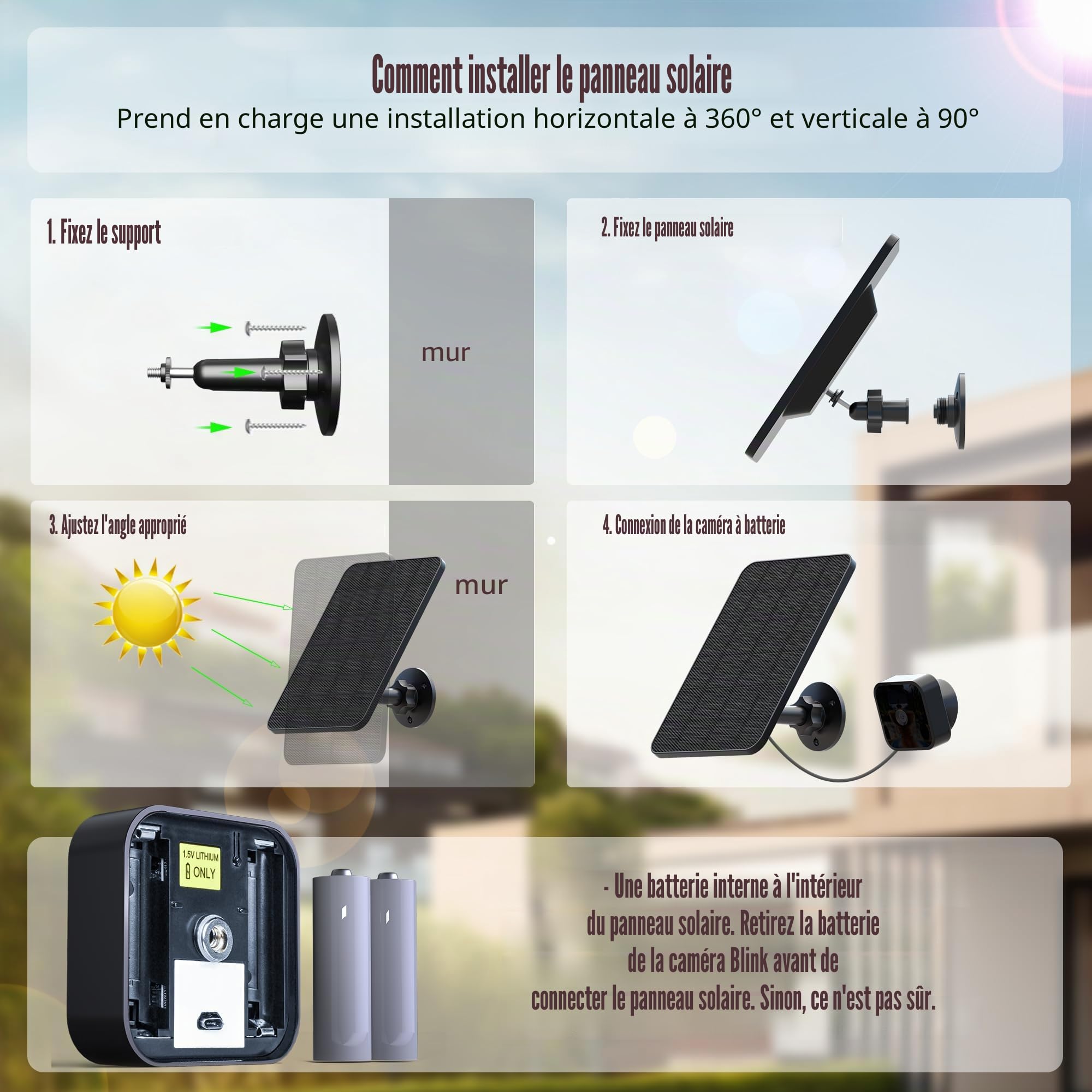 Panneau Solaire pour Caméra Blink d'extérieur, 4W Panneau Solaire pour Caméra Blink d'extérieur, Caméra Blink XT2/XT&SimpliSafe, IP65 Blink d'extérieur(3rd Gen) avec Connecteur en Caoutchouc(2 Pack)