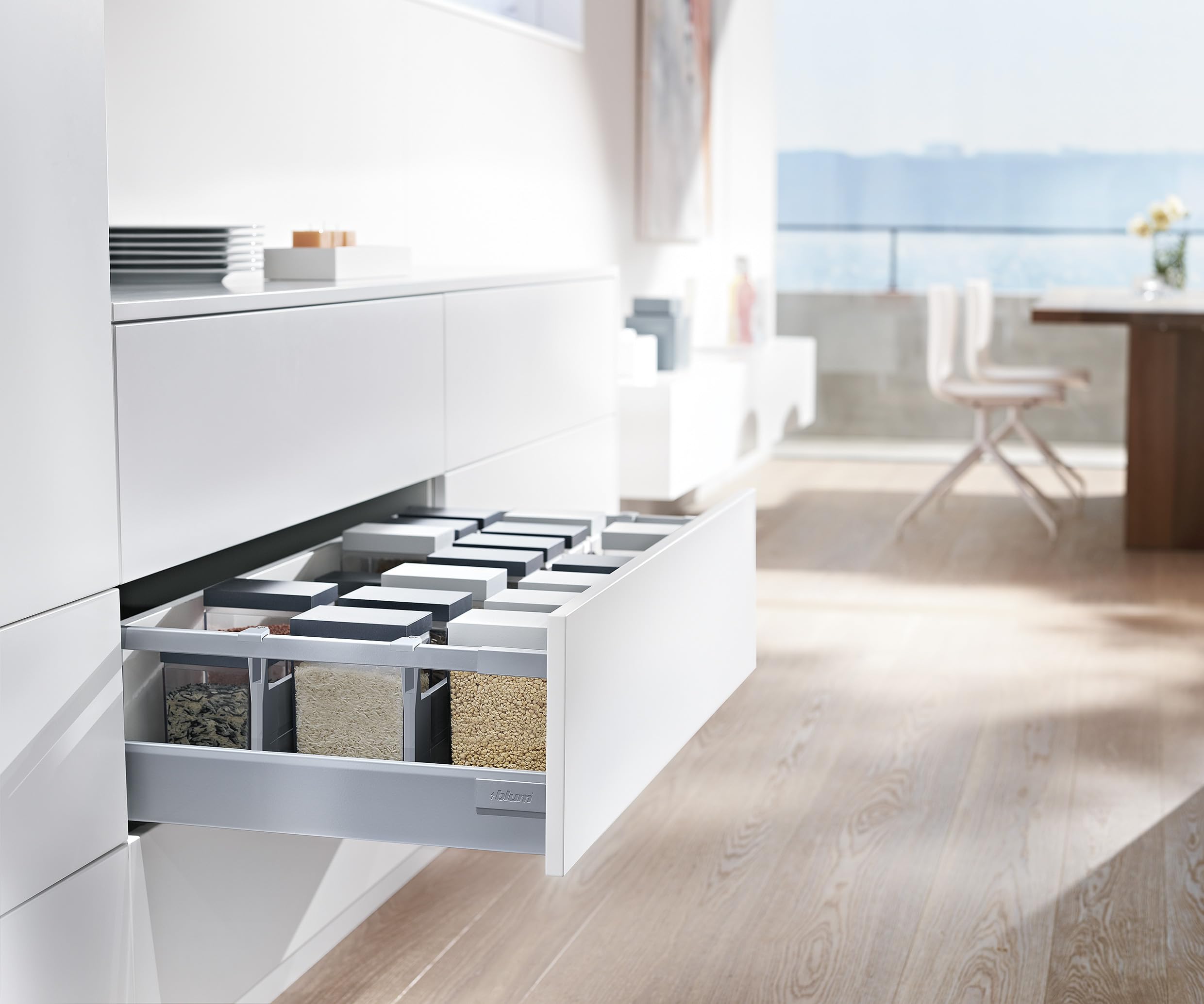 siwitec Blum TANDEMBOX antaro Frontauszug Reling D Vollauszug Grau RAL 9006 | M-Zarge | Schubladenschiene 500 mm Nennlänge | Belastbarkeit bis 30 kg | BLUMOTION Soft-Close | zum Anschrauben