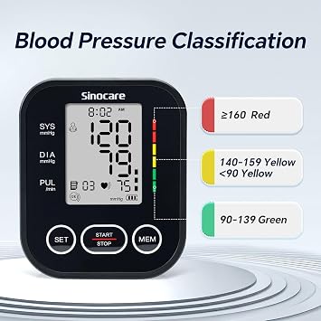 Sinocare Blood Pressure Monitor, Upper Arm Blood Pressure Monitors for Home Use, Adjustable Arm Cuff 8.6-16.5, One-Button Operation, Dual User, Accurate & Practical (Black)