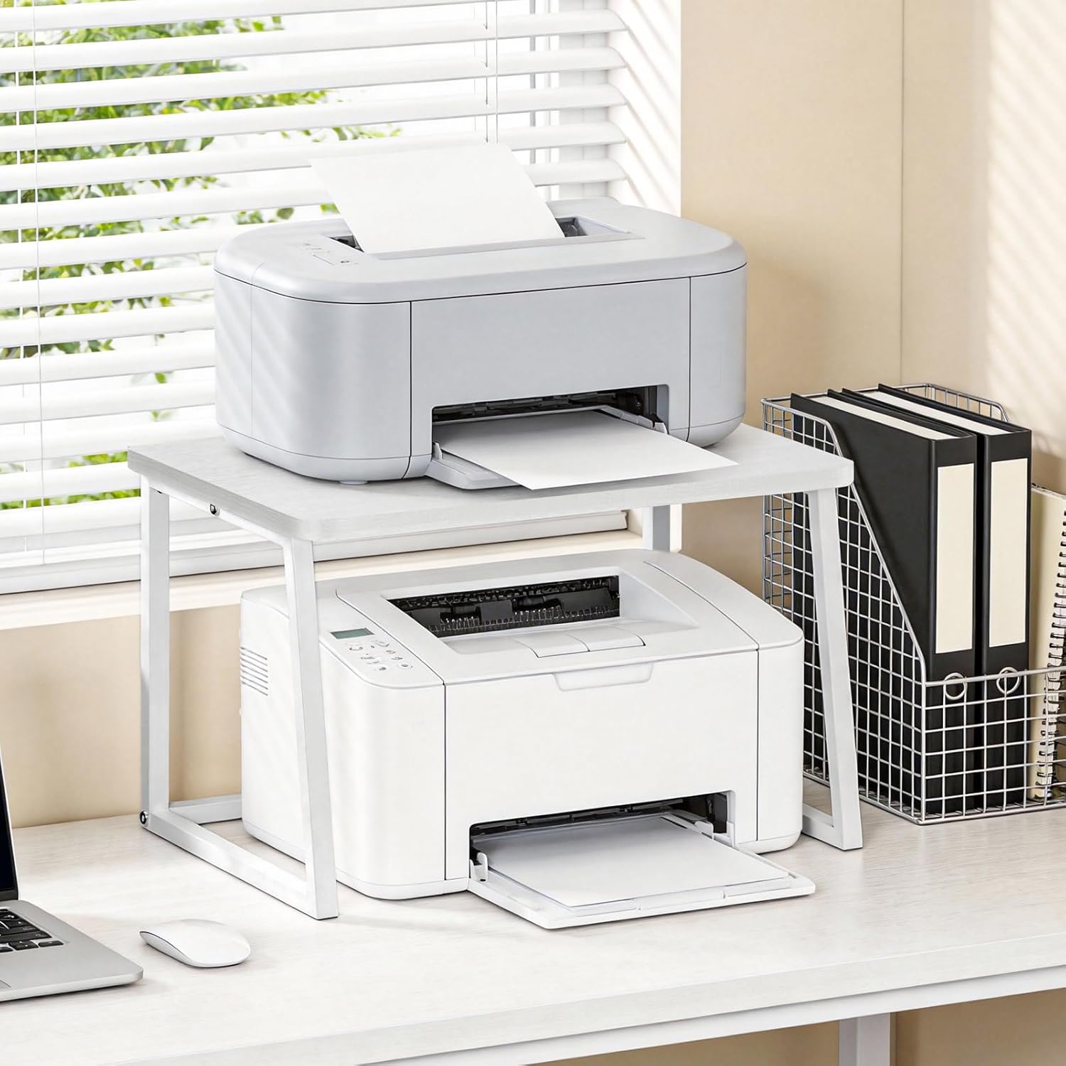HOOBRO Printer Stand with Storage for Desk, 2-Tier Desktop Printer Shelf, Desk Organizer for Office, Kitchen, Living Room, White WW16PS01