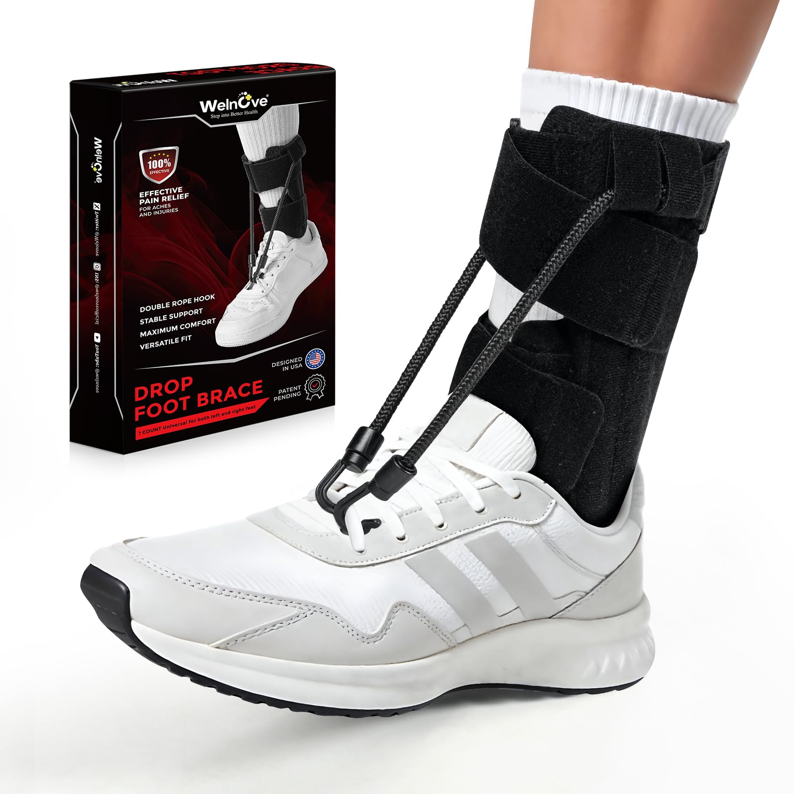 Welnove AFO Foot Drop Brace – Adjustable Drop Foot Braces for Men & Women, Soft and Comfortable Ankle Support for Walking, Fits Left or Right Foot, Improves Gait & Stability