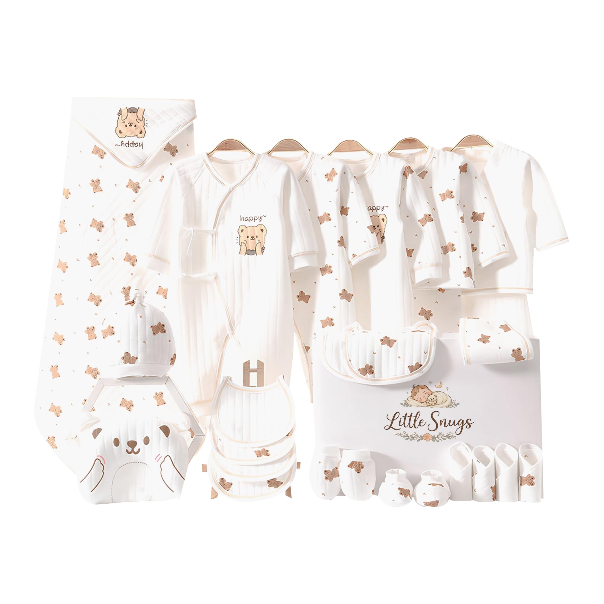 Little snugs 26 Piece Newborn Baby Gift Set – Unisex Baby Layette Clothing Set with Rompers, Bibs, Hat, Mittens, Booties & Baby Blanket (White 0-3)