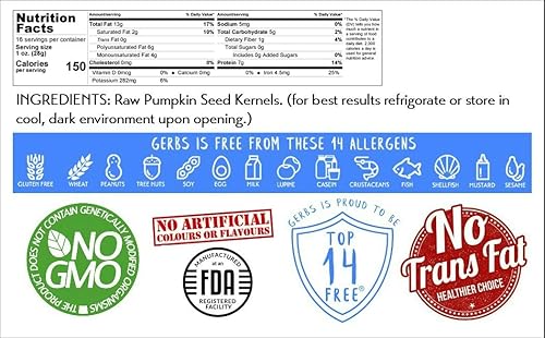 Miniatura 2 de Gerbs Núcleos de semillas de calabaza crudas de 1 libra, cultivados en América del Norte, sin aditivos artificiales, bolsa resellable, textura suave