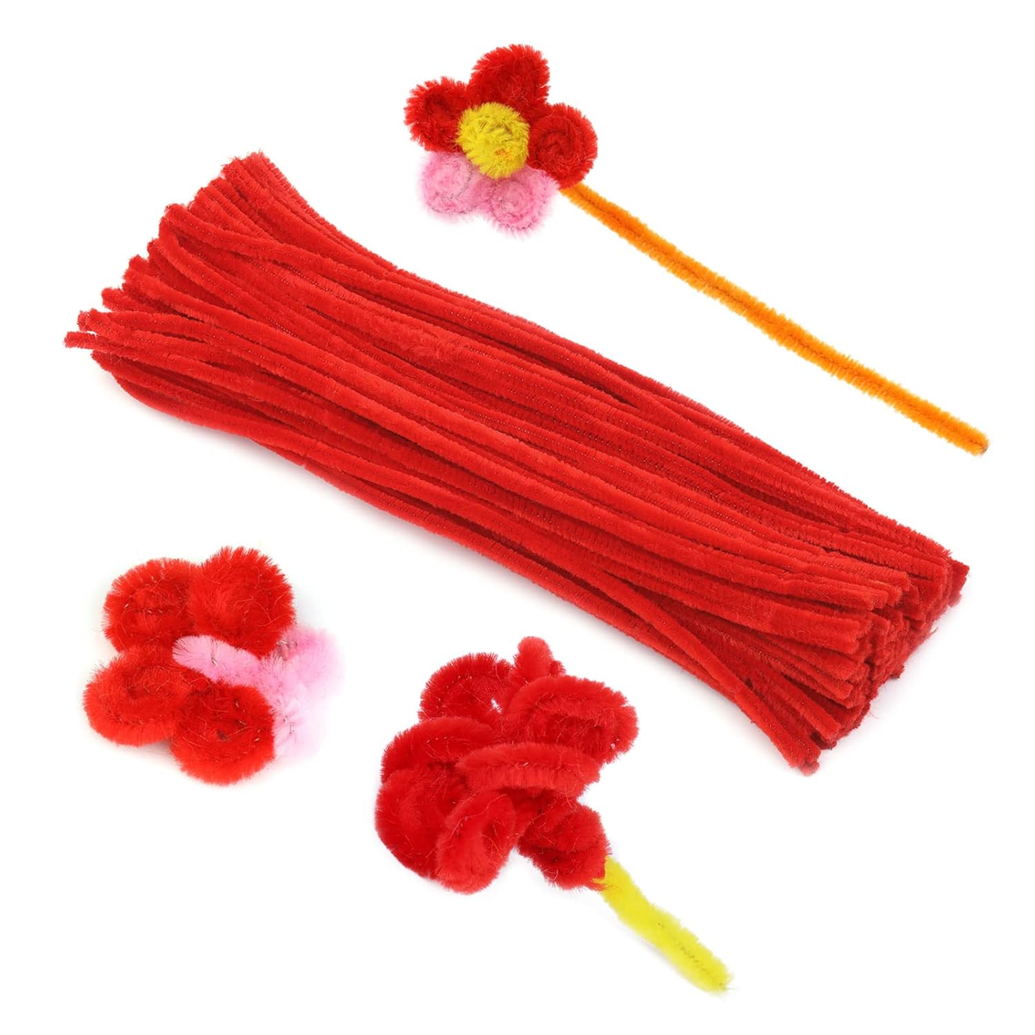 100 Pcs Pipe Cleaners Chenille Stems, Red Pipe Cleaners, Pipe Cleaners