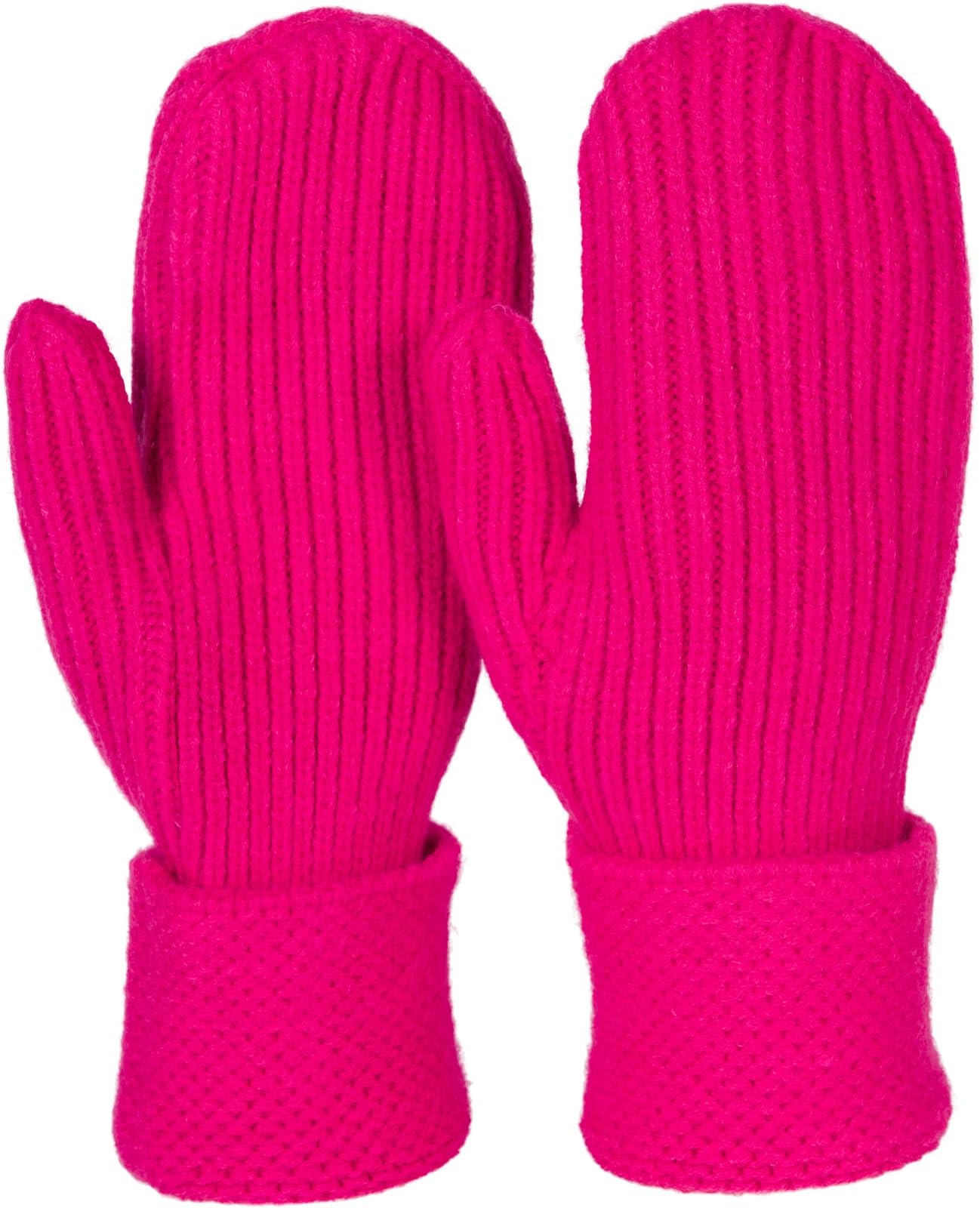 styleBREAKER Women's Winter Knitted Mittens Unicoloured with patterned cuff, warm mittens, knitted gloves 09010046, Colour:Pink-