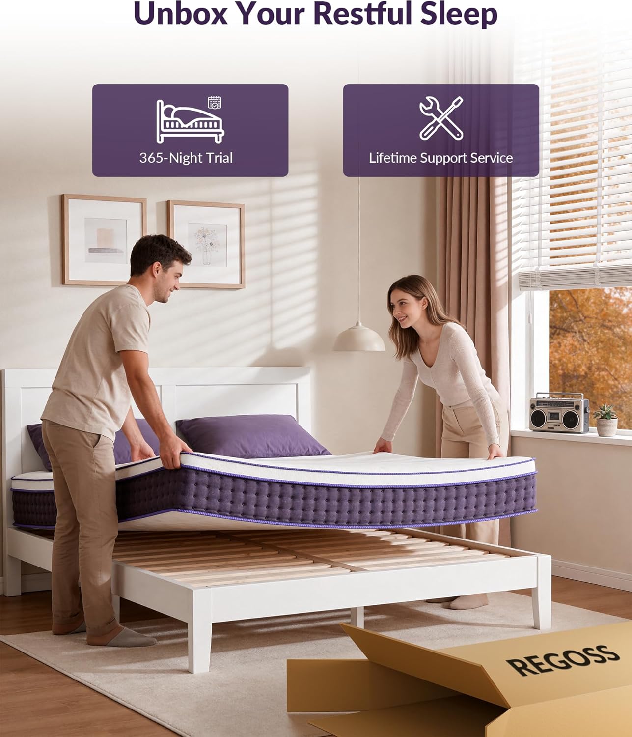 Queen Mattress 12 Inch, Plush Hybrid Mattress in a Box, Memory Foam for Back Pain, Soft Queen Size Mattresses, Cloud-Like Pressure Relief, Fiberglass-Free