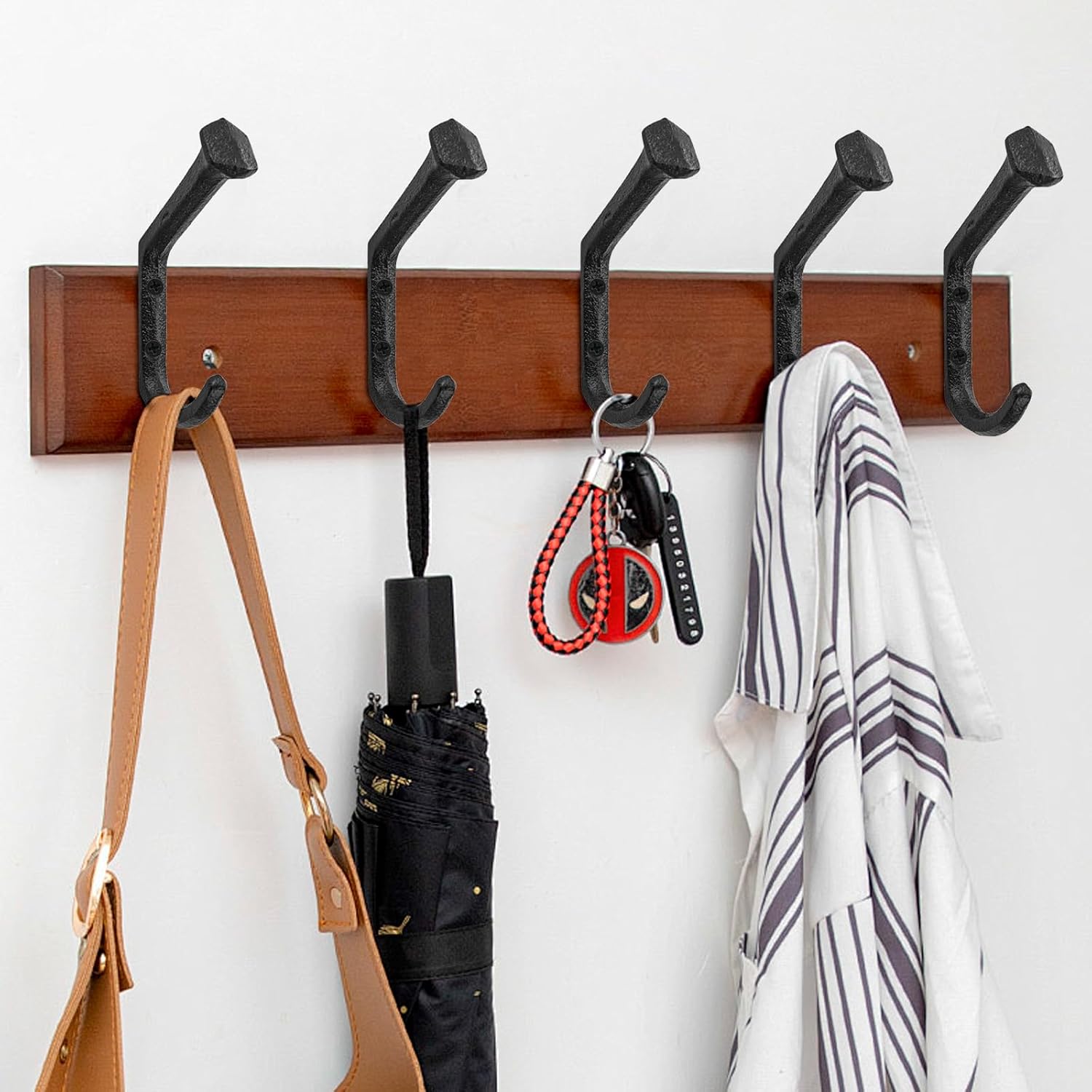 12 Pcs Coat Hooks Backpack, Wall Hooks for Hanging Heavy Duty, Rustic Cast Iron Black Hooks for Clothes/Hats/Keys/Towels/Purses