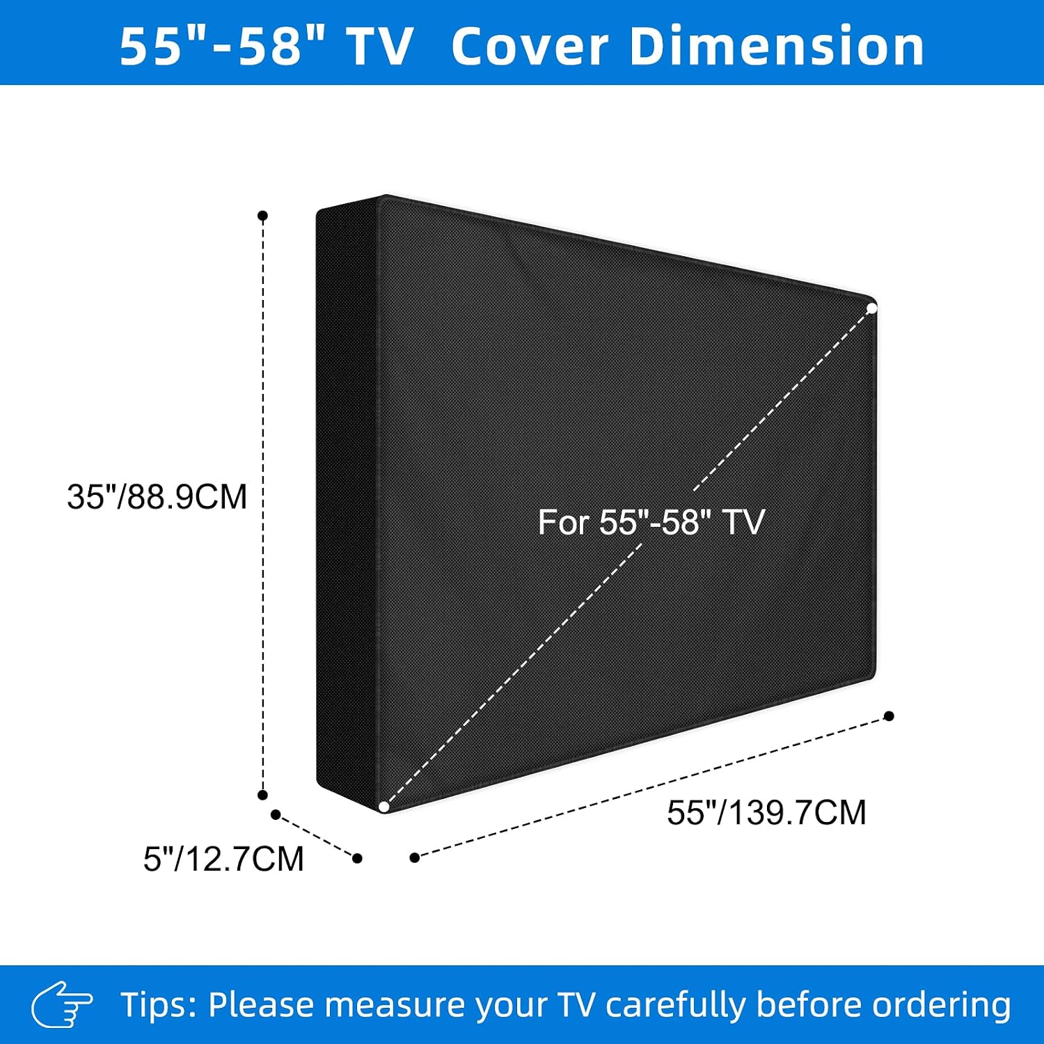 outdoor tv cover 55 to 58 inch weatherproof,600d waterproof full protection tv outdoor covers for outside flat screen tv, black, cover size 55''w x 35''h x 5"d, fit for standard mounts and stands 55-58 inches