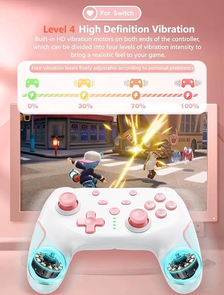 Matbip Wireless Pro Controller for Switch/Switch 2/Switch Lite/Switch OLED, wireless controller for switch with 2 back buttons, 3-level TURBO adjustable (Pink)