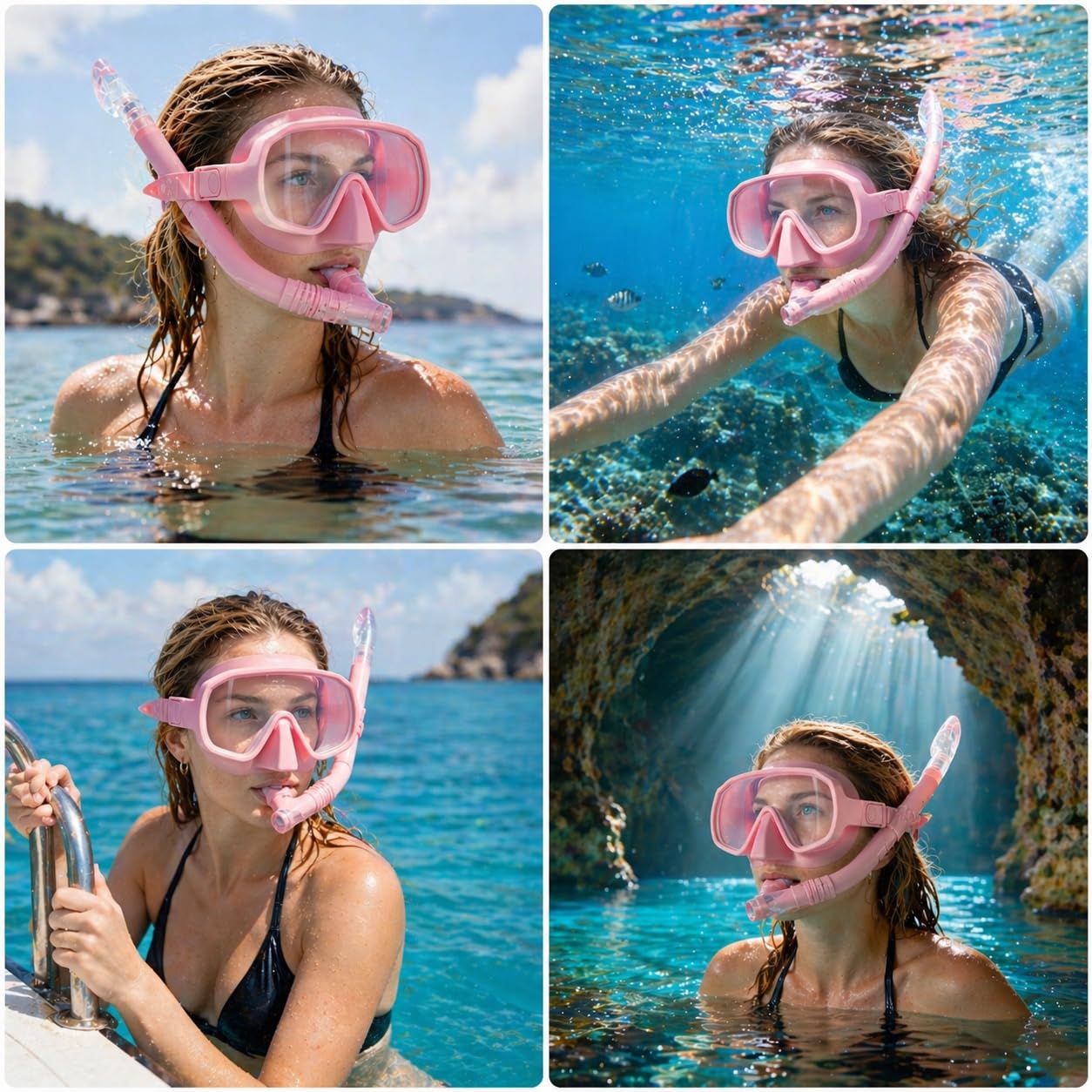 Qingning Set da snorkeling per adulti, con boccaglio e occhiali da immersione, maschera subacquea e boccaglio asciutto, maschera subacquea impermeabile con boccaglio asciutto per snorkeling