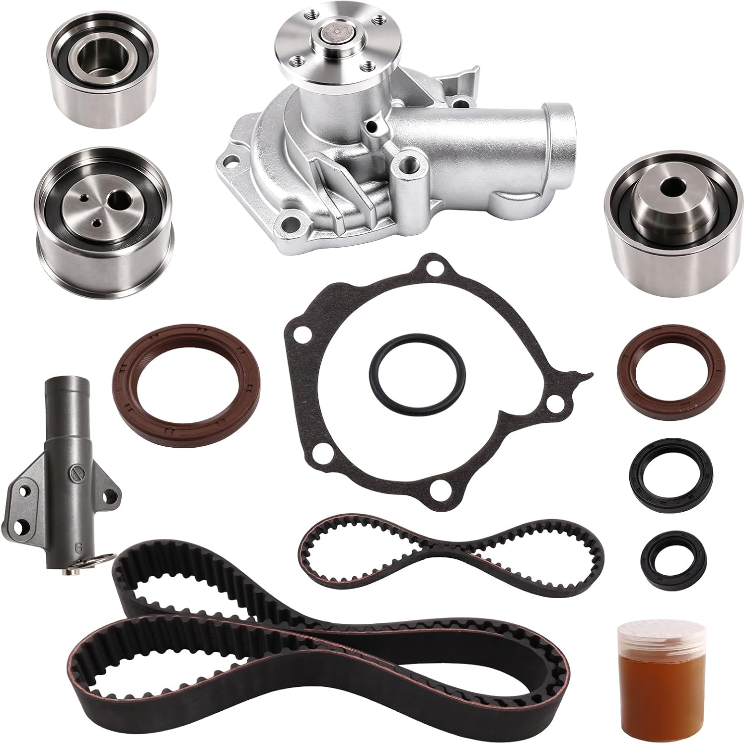 Timing Belt Kit with Water Pump Compatible with 2004-2006 Mitsubishi Galant/Lancer/Outlander, 2006-2009 Eclipse, 2.4L Engines, Replaces TCKWP332 TB332 168K1 CPW6622