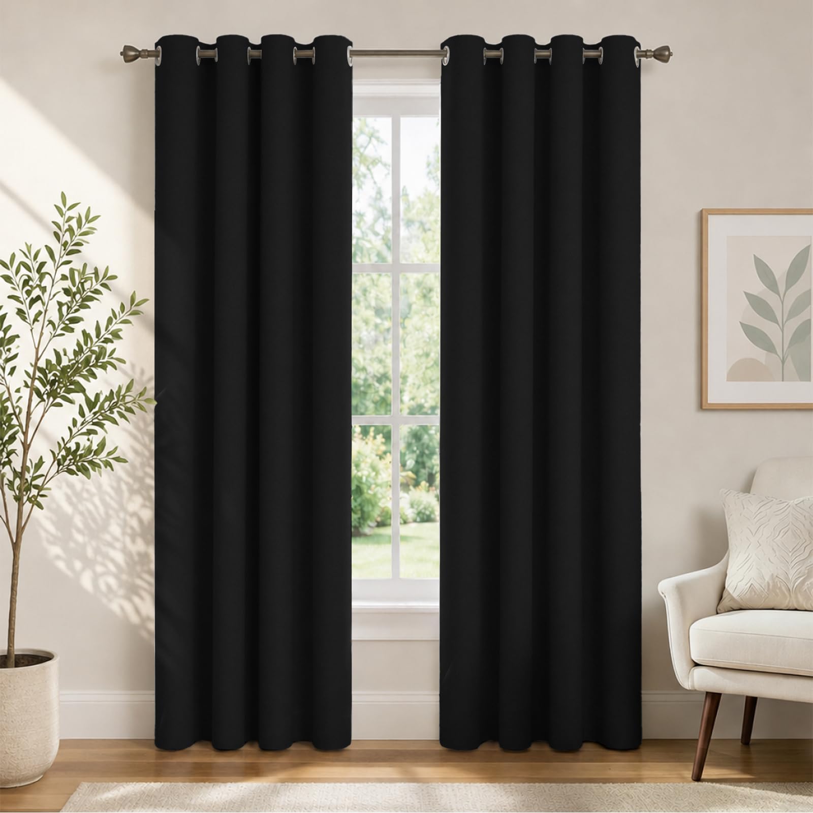 Ystyle Cortinas 100% Opacas 2 Piezas, 140×260cm, Negro | Cortinas Lino Salon, Cortinas Termicas Aislantes Frio Y Calor, Blackout Cortinas Dormitorio, Cortina Acustica Con Ojales