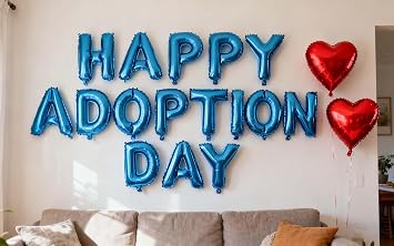 Happy Adoption Day Foil Balloons Letter Banner with Heart Balloons for Happy Gotcha Day, Child Pet Adoption Party Cat Dog Rescue Adoption Party Supplies 16inches blue