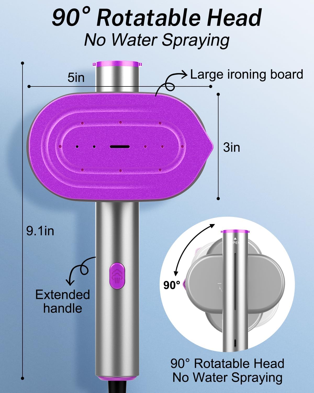 Steamer for Clothes ELORTI, Travel Clothes Steamer Handheld Portable Mini Small, 2-in-1 iron with 10s Fast Heat-Up, Rotatable Head 1200W, 110-120V, Office & Home, purple