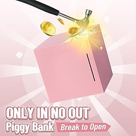Hicocool Piggy Bank for Adults Must Break to Open, Unbreakable Stainless Steel Money Saving Box (Pink, 7.9 inch)