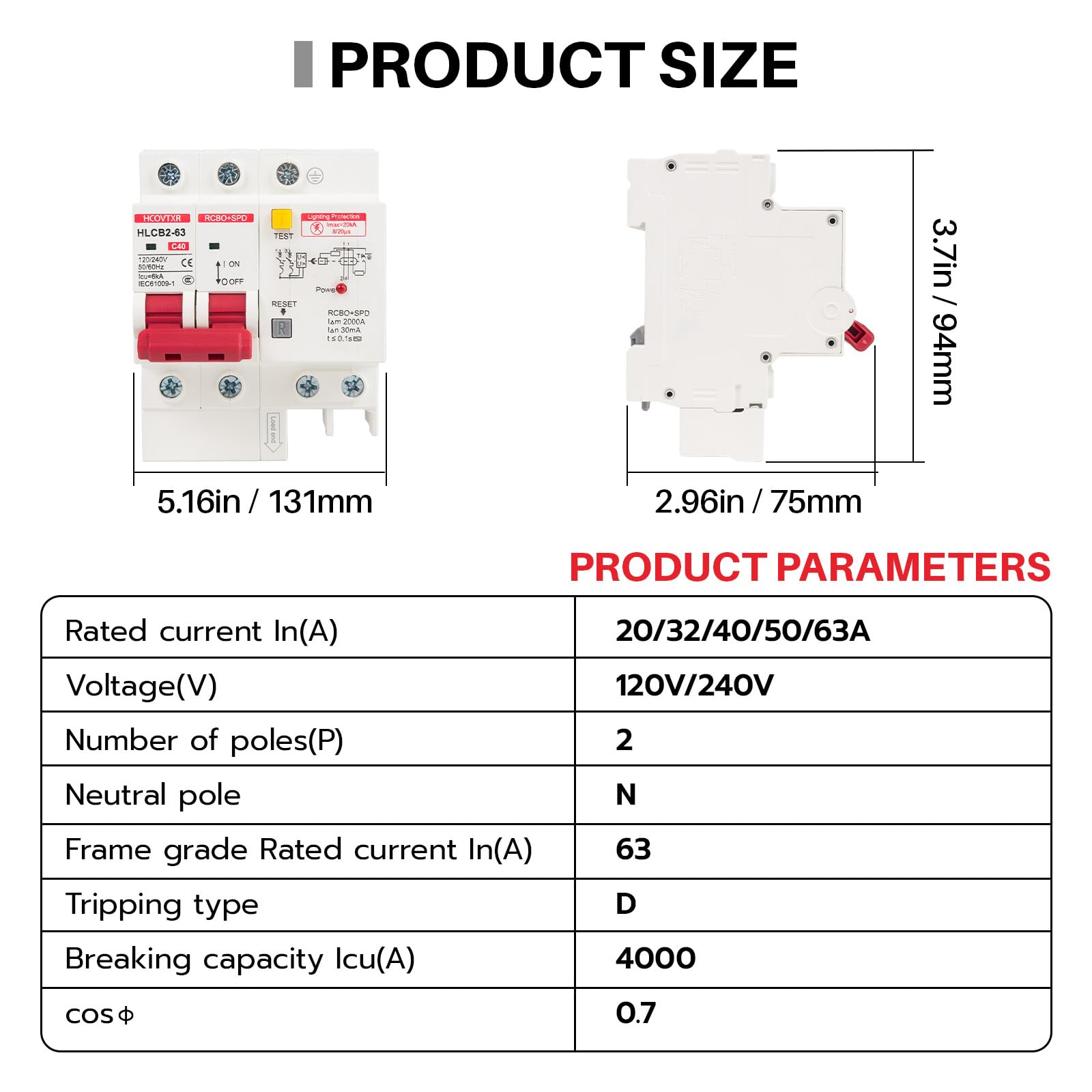 120V-240V Circuit Breaker with Leakage Protection,40 Amp RCBO and Surge Protector Breaker,DIN Rail Mount Ground Fault Circuit Breaker for Residential Industrial Outdoor — Amazon image 2