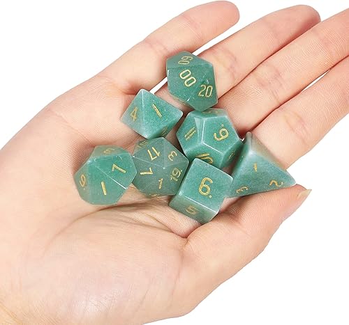Vista 22 de SUNYIK Juego de 7 dados poliédricos DND de piedra de cristal pulido para juegos de mesa RPG MTG, dados de juego DND, mazmorras poliédricas