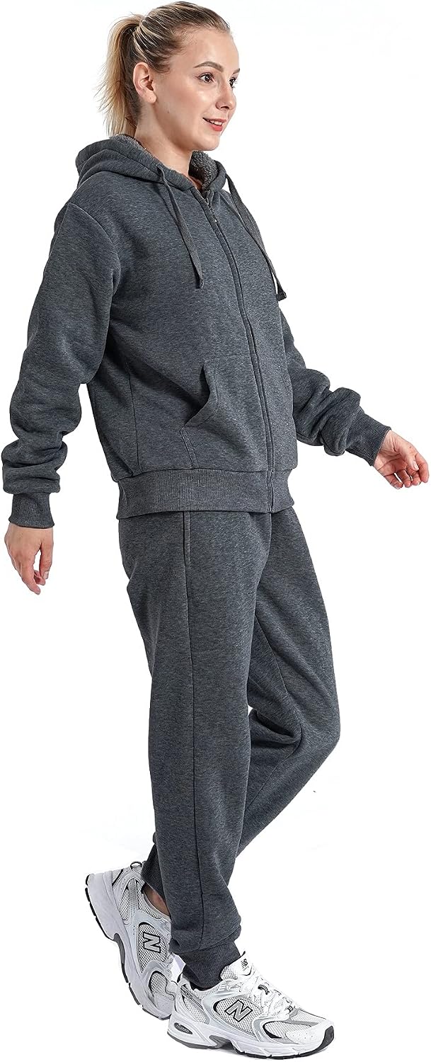 Facitisu Women 2 Piece Outfits Fleece Sweatsuits Tracksuits Lounge Hoodie Sets with Pockets