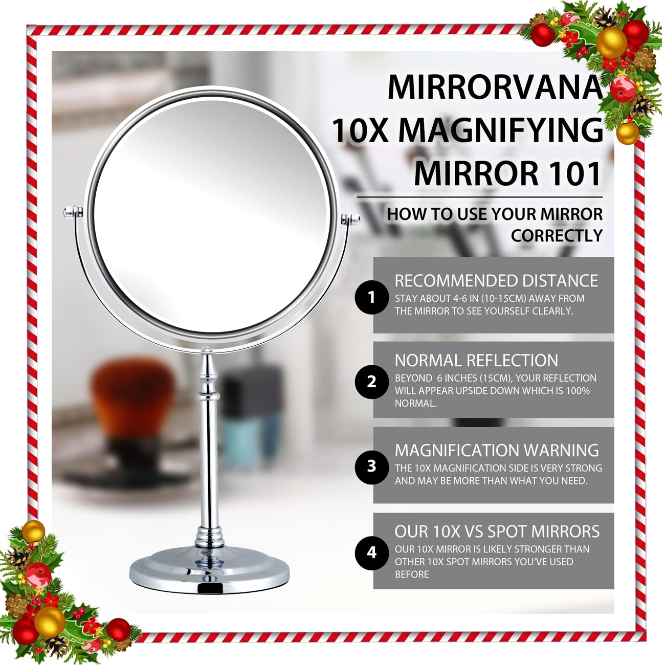 MIRRORVANA Large 10X Magnifying Makeup Mirror on Stand for Bedroom and Bathroom, Classic Free