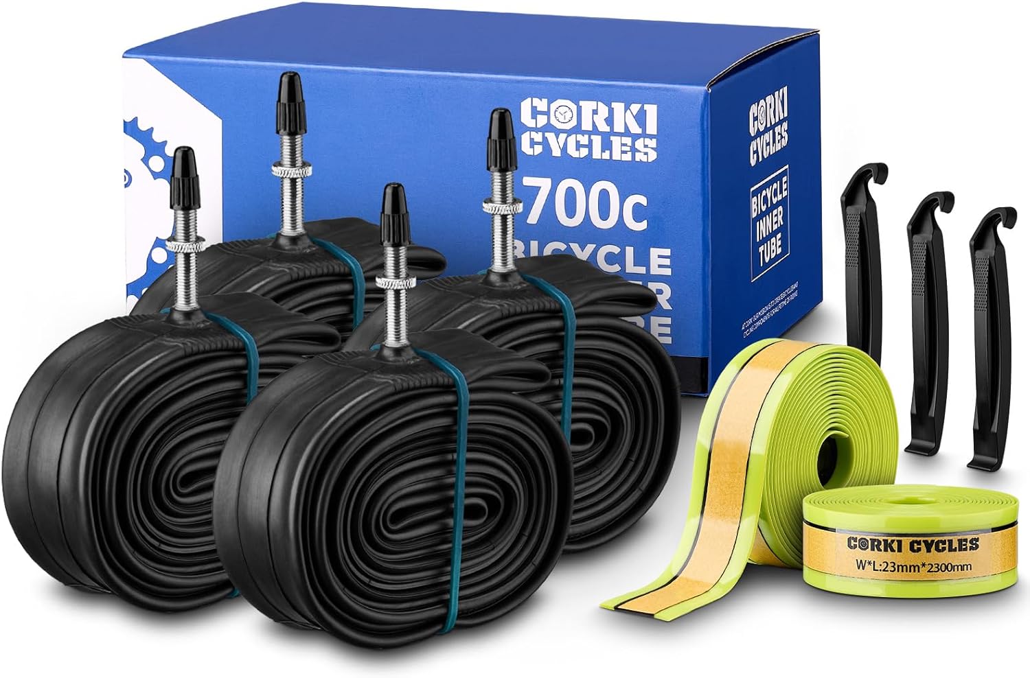 4-Pack 700 x 23-25c Bike Inner Tubes Presta Valve 48mm wtih 1 Pair Bicycle Flat Protectors 23mm