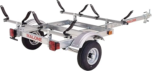 Vista 2 de Malone MPG586XV EcoLight 2 - Remolque de kayak con 2 portadores de kayak en V Capacidad de 14 pies/400 libras Totalmente sumergible