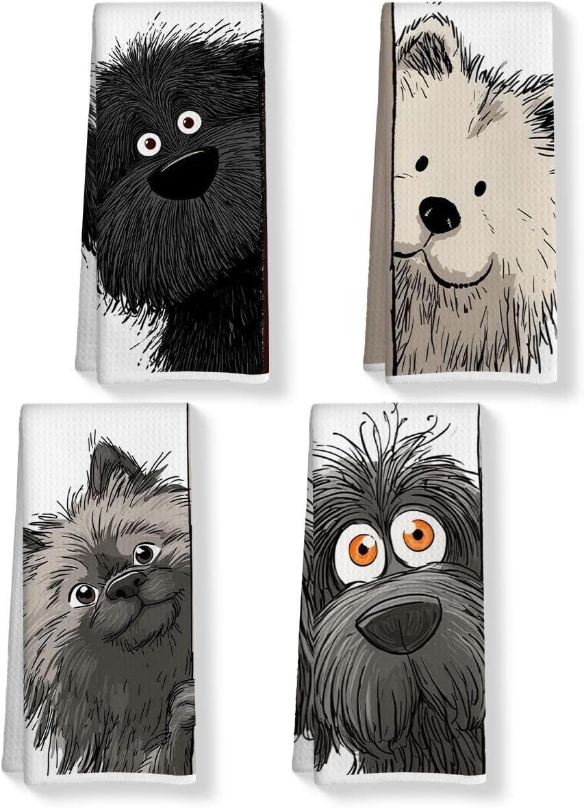 4 Pcs Cute Dog Kitchen Towels, Funny Dogs Gifts Hand Towels 14 x 24 Inches