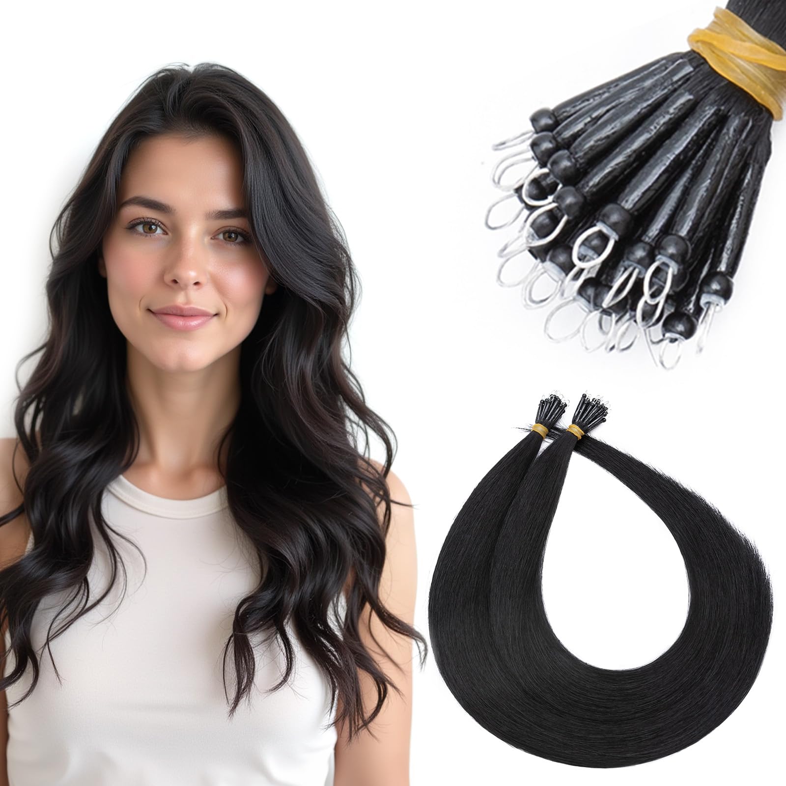 SEGOHAIR Nano Hair Extensions Real Human Hair, 16 inch Jet Black 50g Soft Thick Natural Volume & Length Nano Hair Pieces