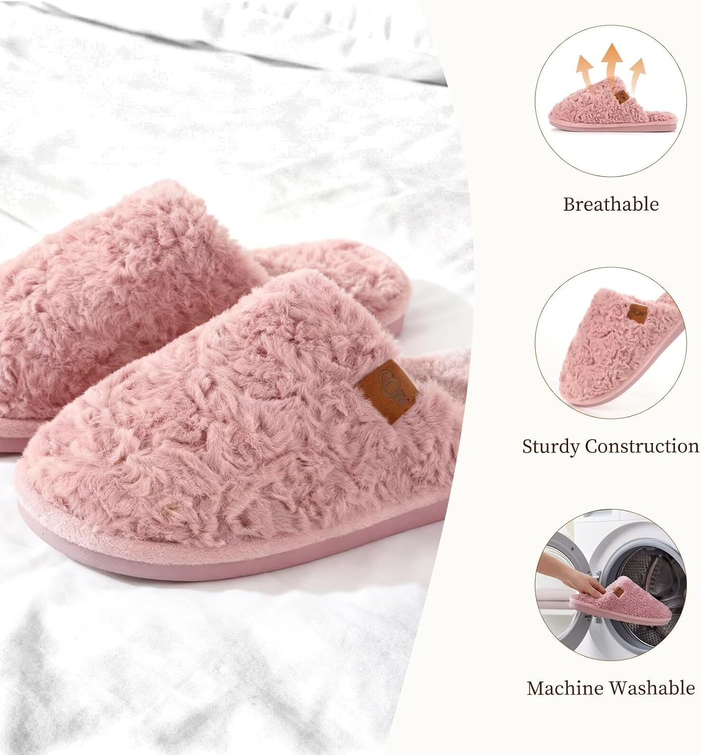 OOW Women's Fuzzy Slippers for Indoor,House Shoes with Memory Foam,Plush and Cute Slippers for Women - Image 6