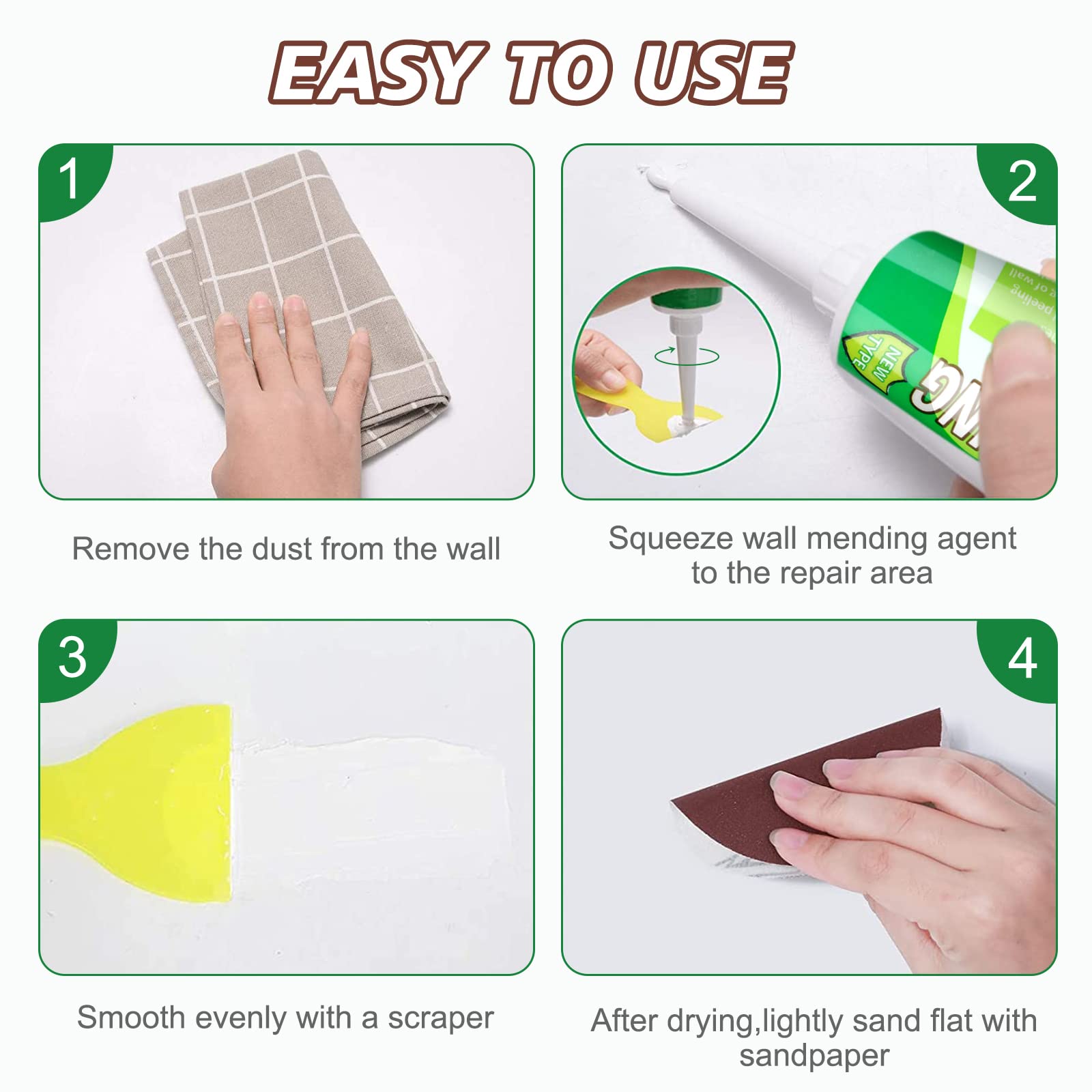 Trockenbau-Reparatur-Set, 2 Stück Spackle Wall Reparatur Patch Kit, Wand Mending Agent Quick and Wall Surface Hole Fill Quick and Easy Solution (2 Pack)
